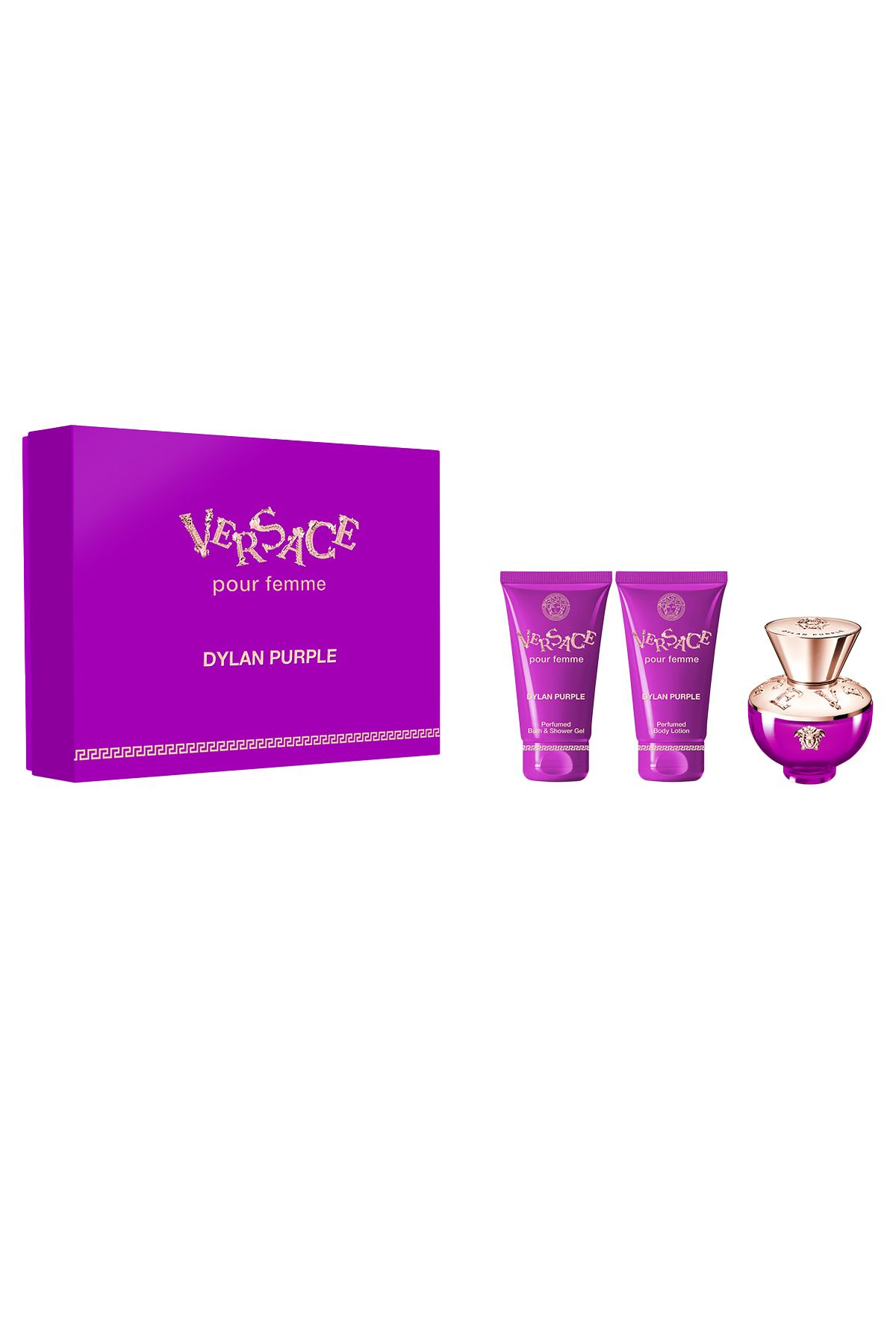 Versace Dylan Purple Набор EDP 50 мл (духи 50 мл+гель для душа 50 мл+лосьон для тела 50 мл) 8011003885015