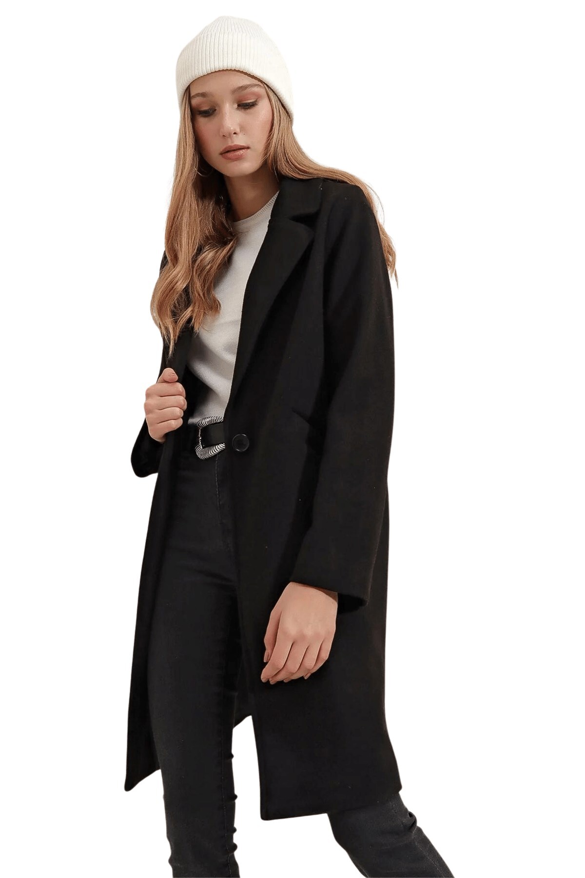 Women's Ecru Collared Cashmere Coat