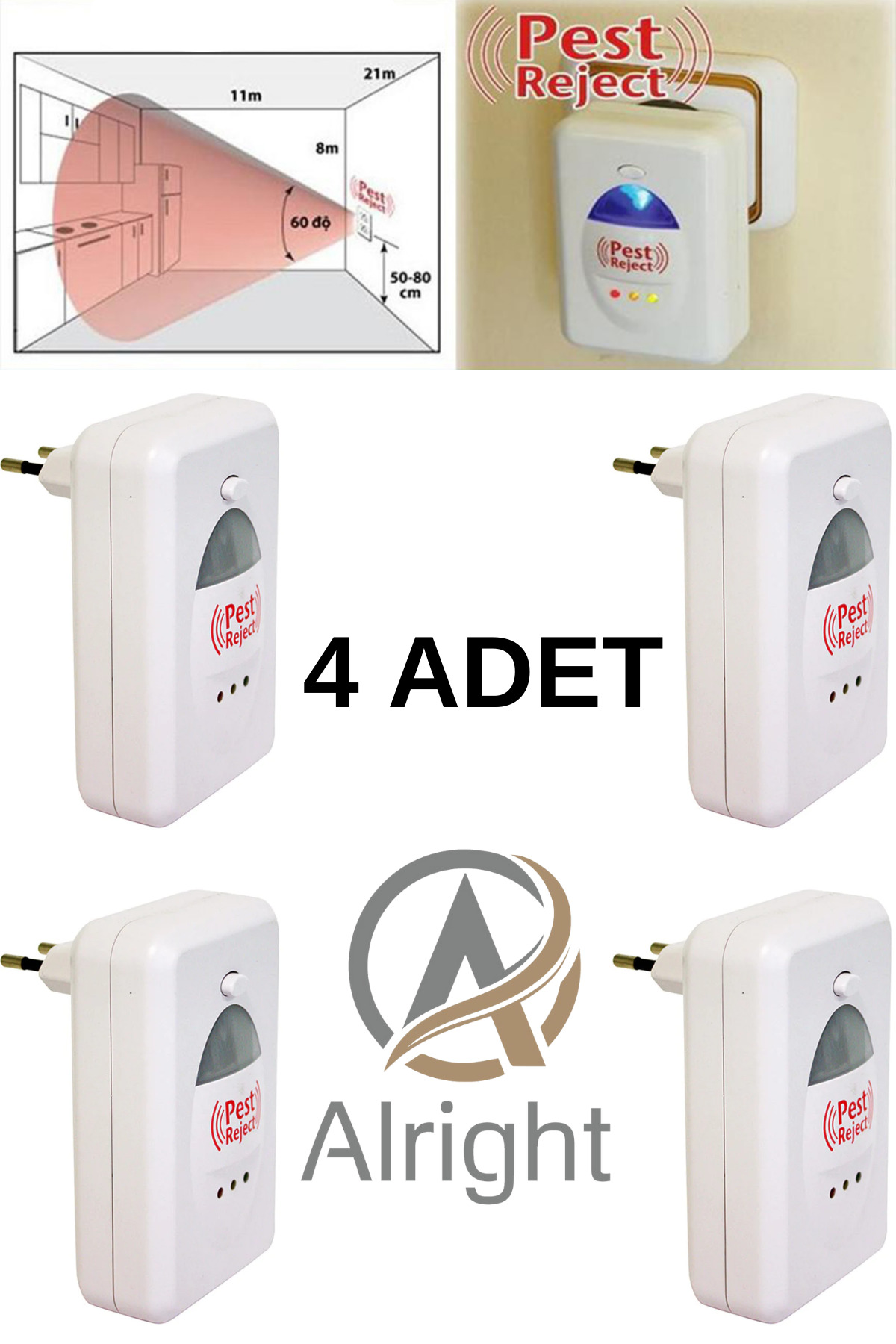 Alright 4Adet Elektromanyetik Anti Haşere Hamamböceği Fare Killer Fonksiyonlu XLF102(Pest Repellent)