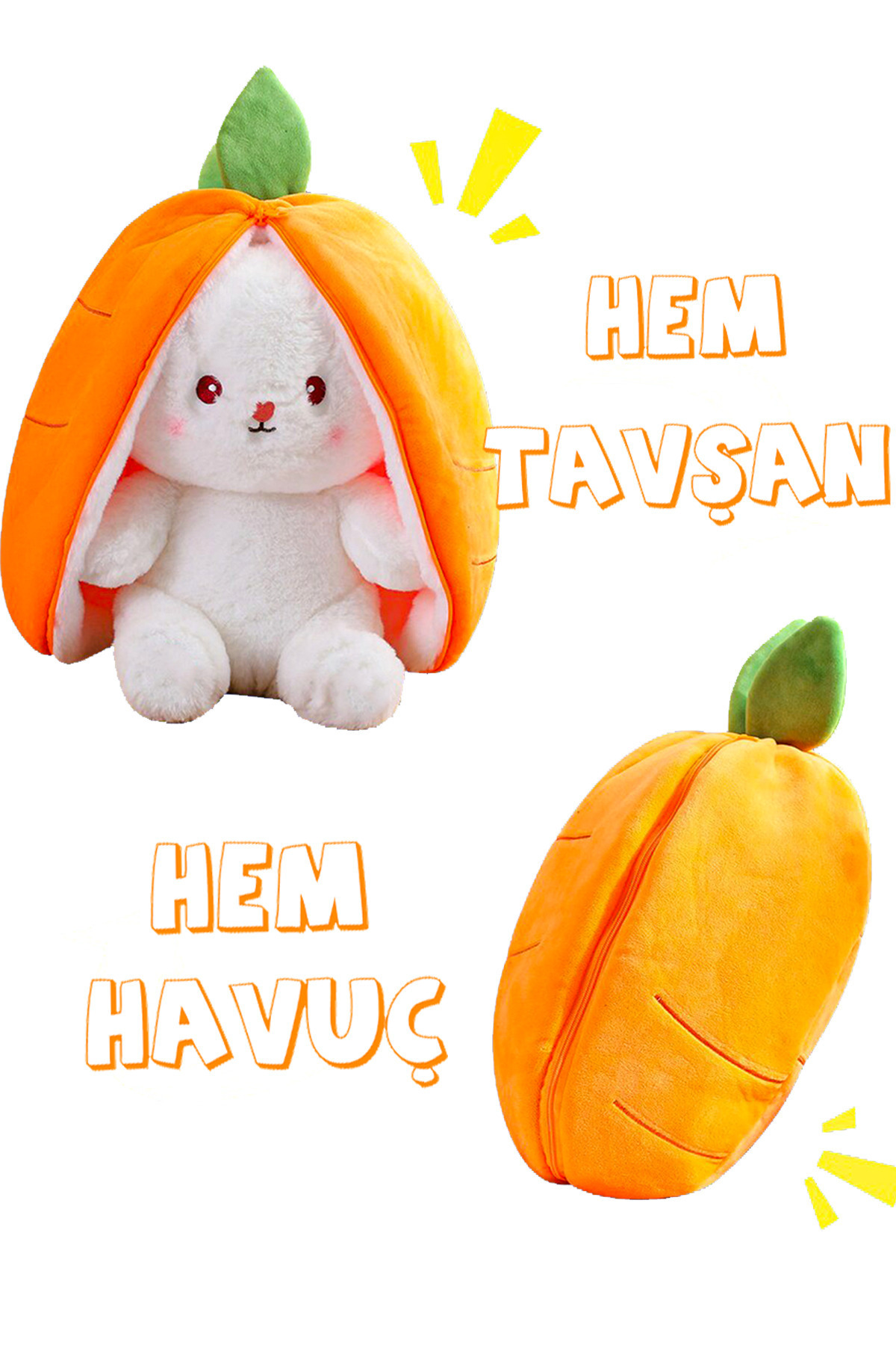 Canestar Sevgiliye Özel Hediye Havuç Tavşan Özel Tasarım- Fermuarlı Yapısıyla Hem Havuç Hem De Tavşan fotoğrafı 3 (önizleme)
