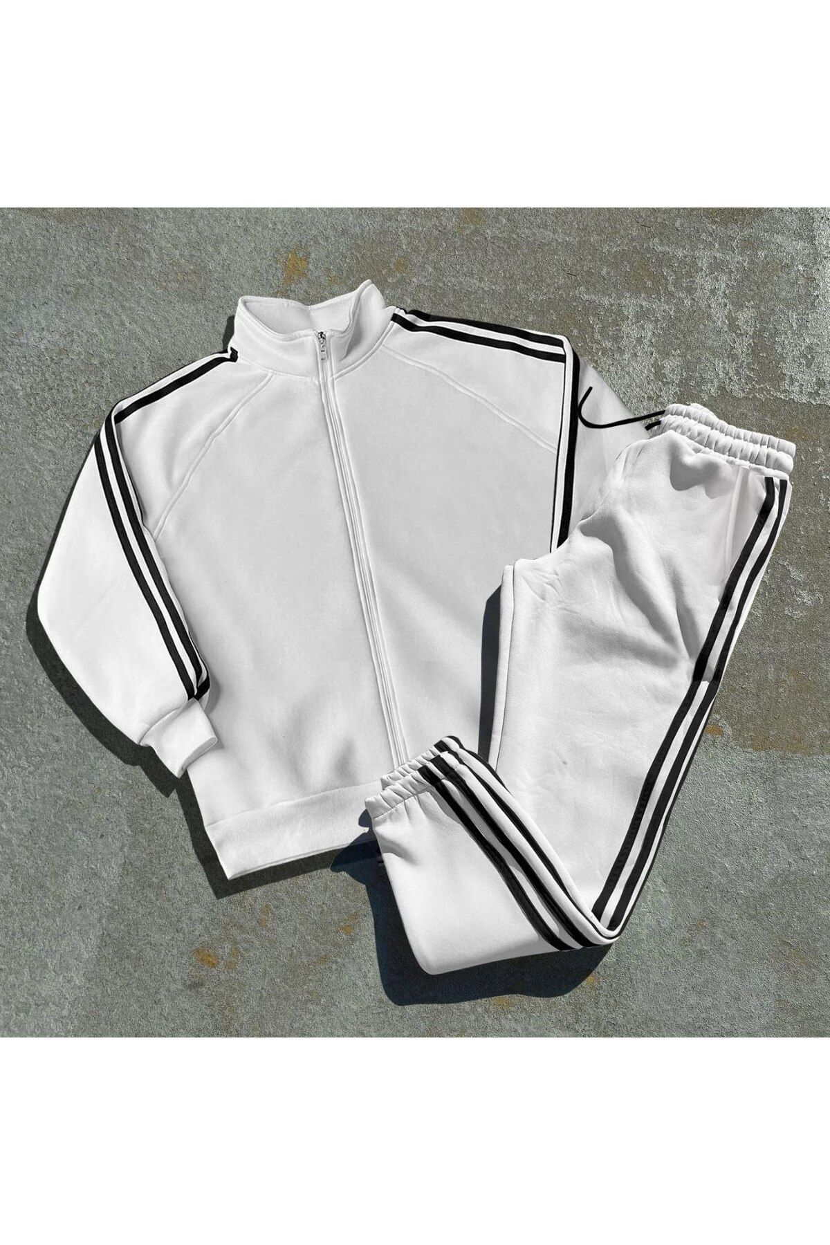 Tarz Yeri 3 thread cotton winter striped tracksuit top and bottom
