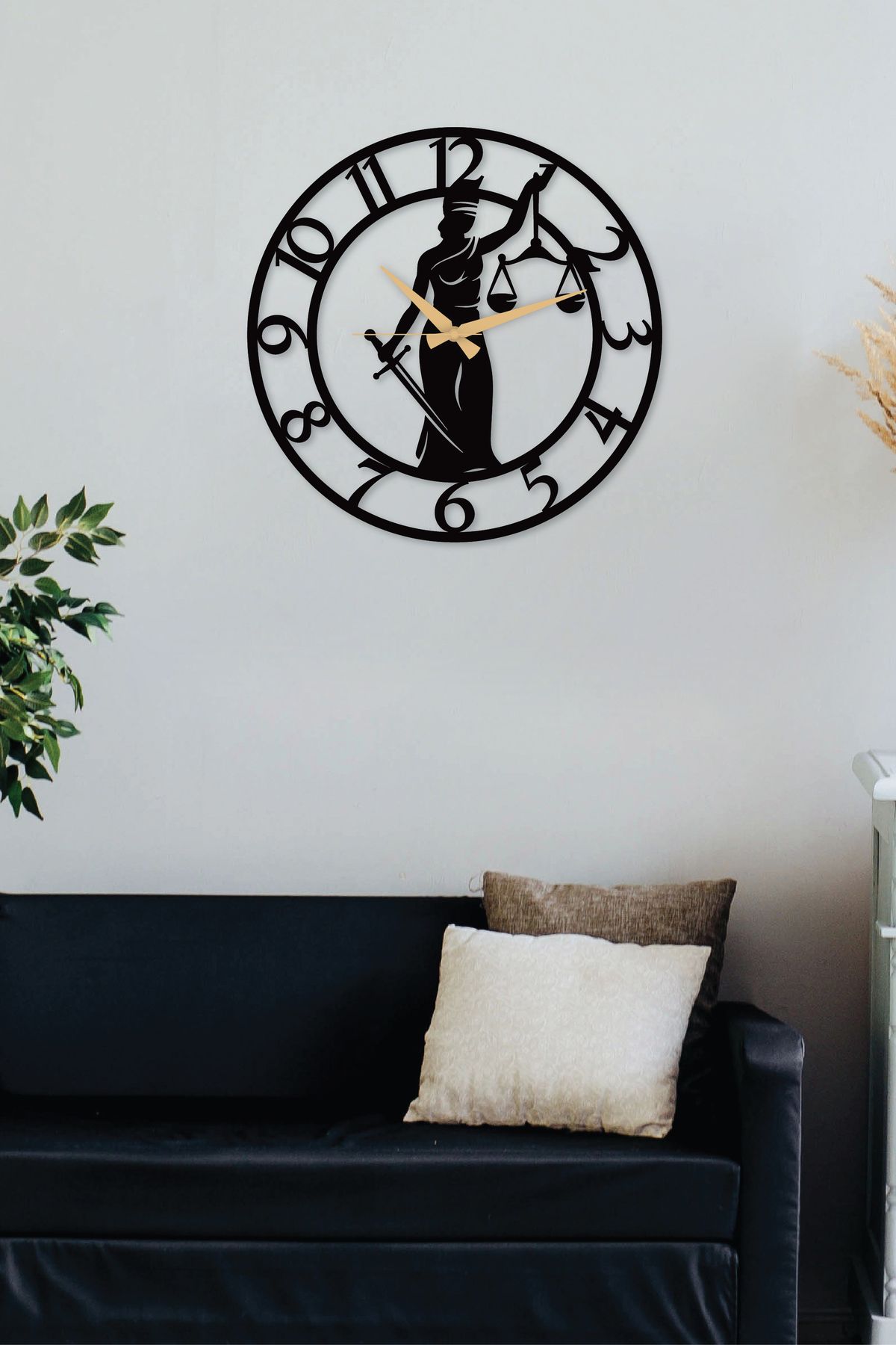Gowpenart Justice Woman — металлические черные настенные/домашние/офисные часы с цифрами юриста – подарочные часы – 50x50 см AdaletKadRakDS50