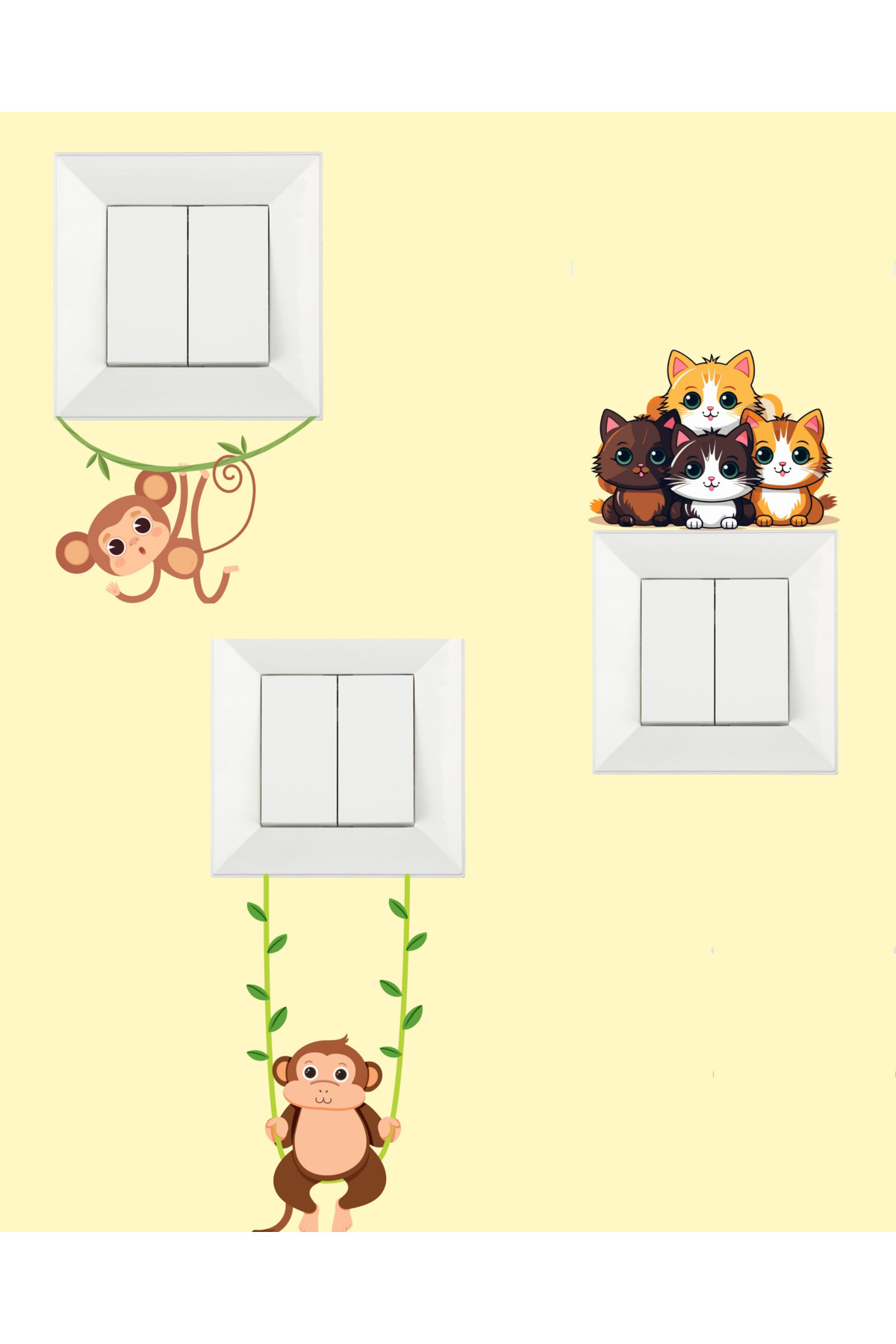3-Piece Socket Sticker - Armature Frame Ornament (Cats, Monkey X2)
