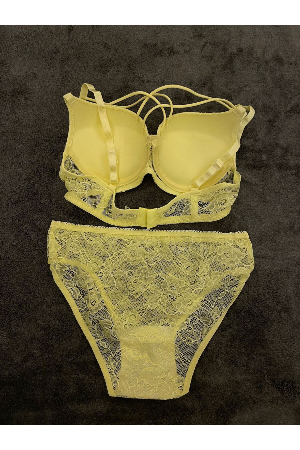 Crow-Yellow lace 2 thread bra and panty set 5