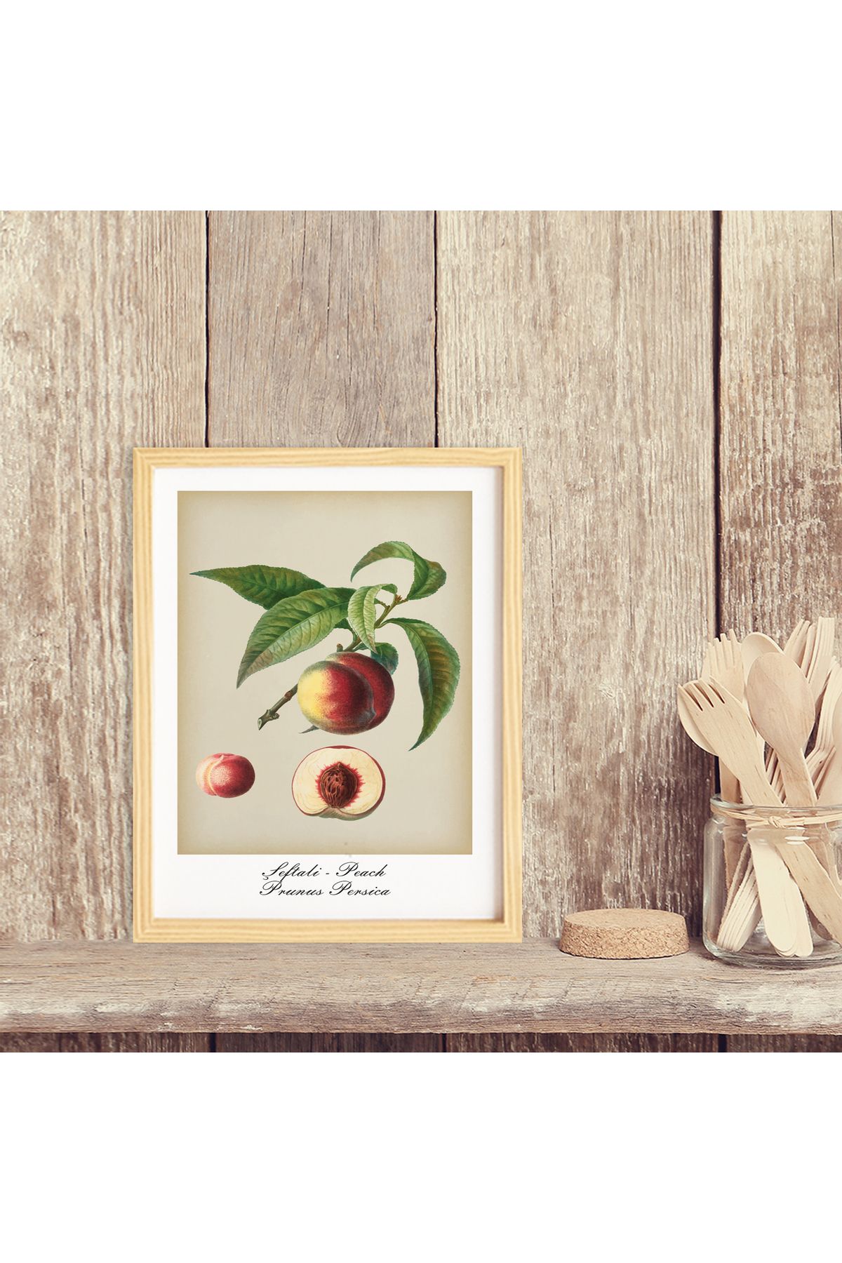 Ayışığı Dizayn Set De Pictură De Perete Unică Poster Cu Rame Din Lemn De Piersici Și Piersici De Bucătărie Vintage - 21 x 30