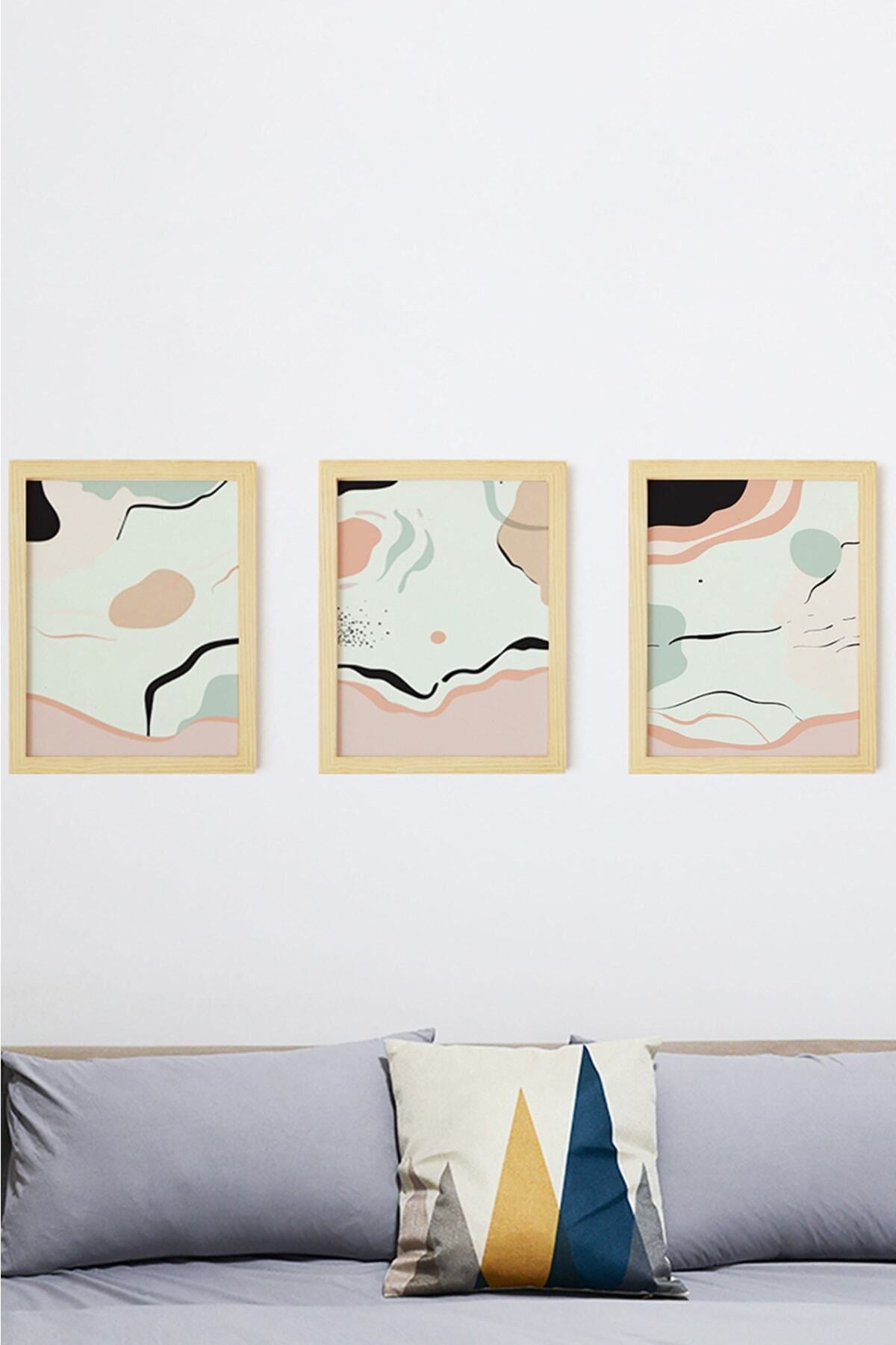 Ayışığı Dizayn Set De 3 Picturi Cu Rame Din Lemn Natural Abstract - 21 x 30