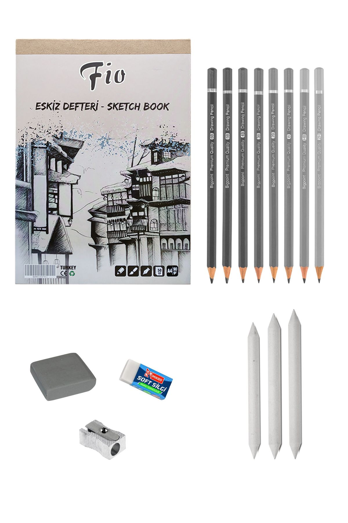 ACUTO Fio A4 Sketchbook Graded Pencil Sketching Set Charcoal