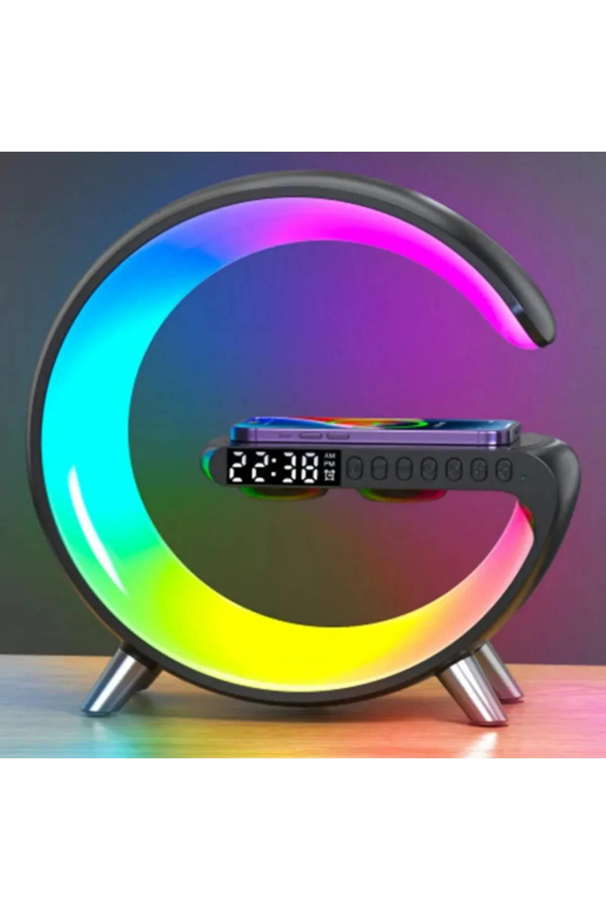 Genel Markalar Vilya G Bluetooth Hoparlör 15w Hızlı Şarj Gece Lambası Alarm Özel Asistan Led Ambiance 5in1