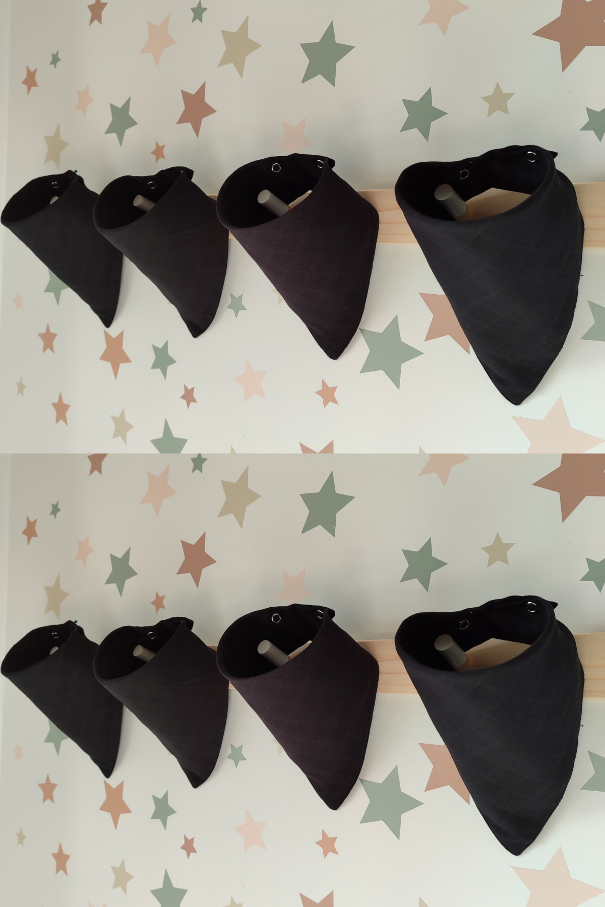 8 Pcs Black 100% Organic Cotton Double Layer Two Studs Muslin Baby Scarf & Saliva Bib