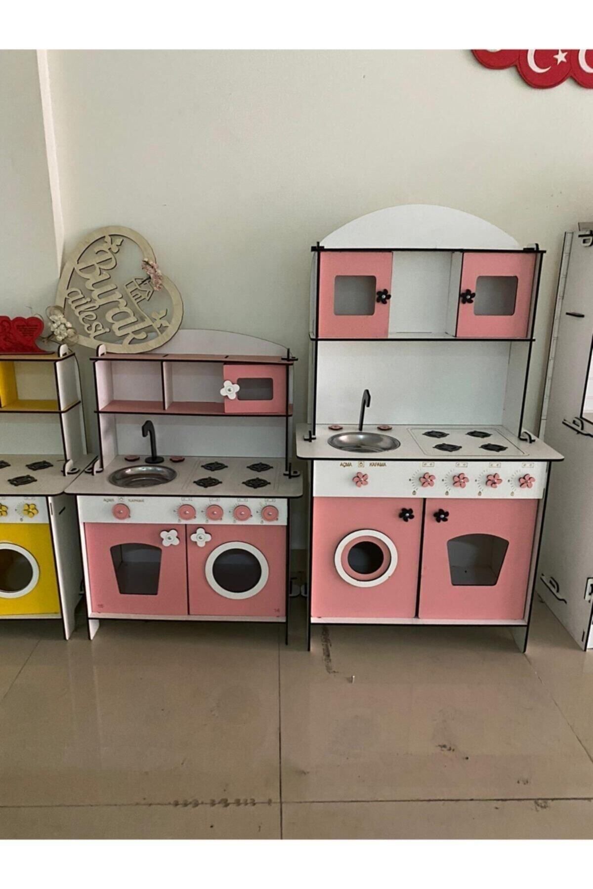 bahad r grup Large Size Wooden Toy Kitchen Set 6.4mm 106x60cm Montessori Kitchen with Washing Machine
