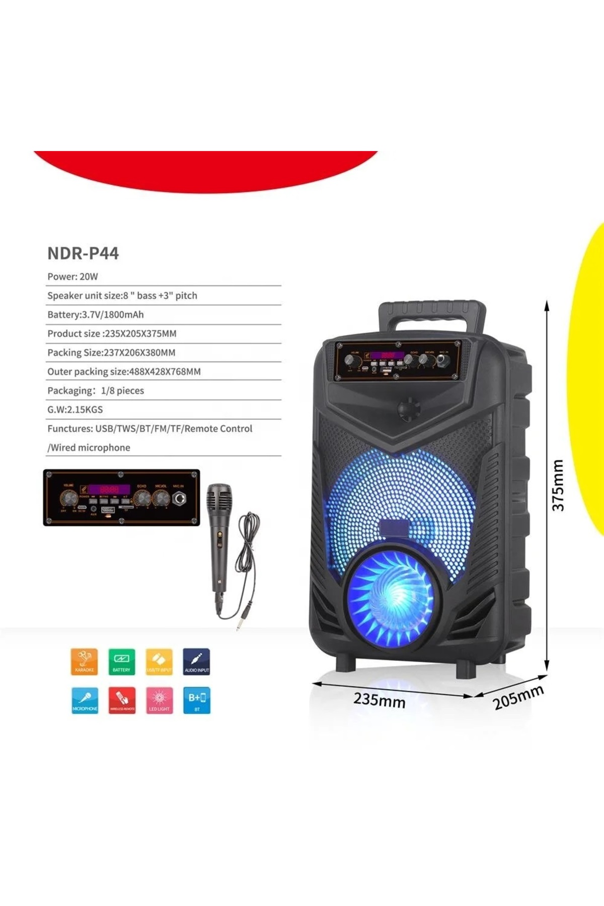 LED IŞIKLI BLUETOOTH HOPARLÖR MİKROFONLU KABLOSUZ ŞARJLI TAŞINABİLİR SPEAKER 3