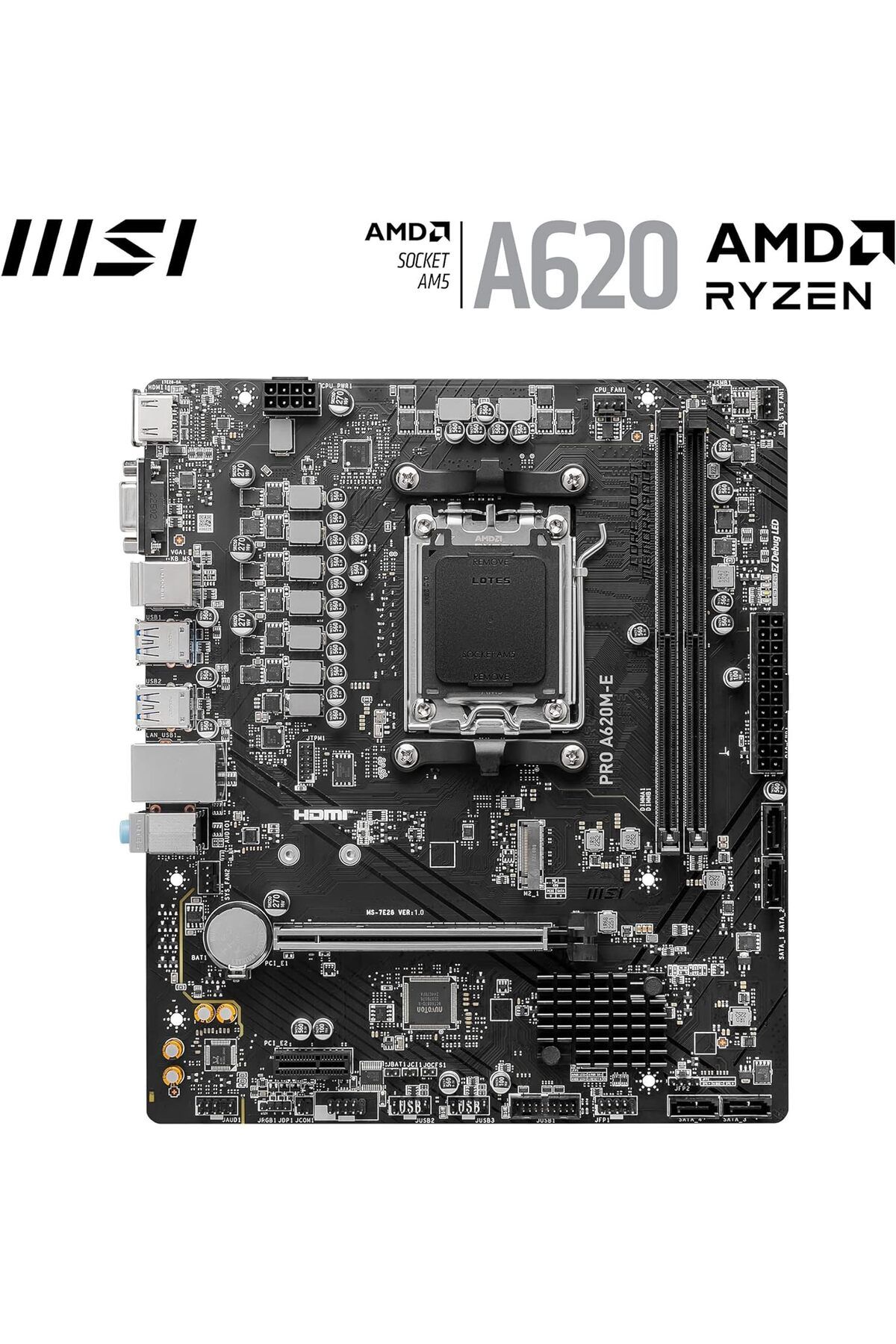 MSI-MB PRO A620M-E AM5 DDR5 6000MHZ(OC) HDMI VGA 1X M.2 USB3.2 GIGABIT LAN MATX 2
