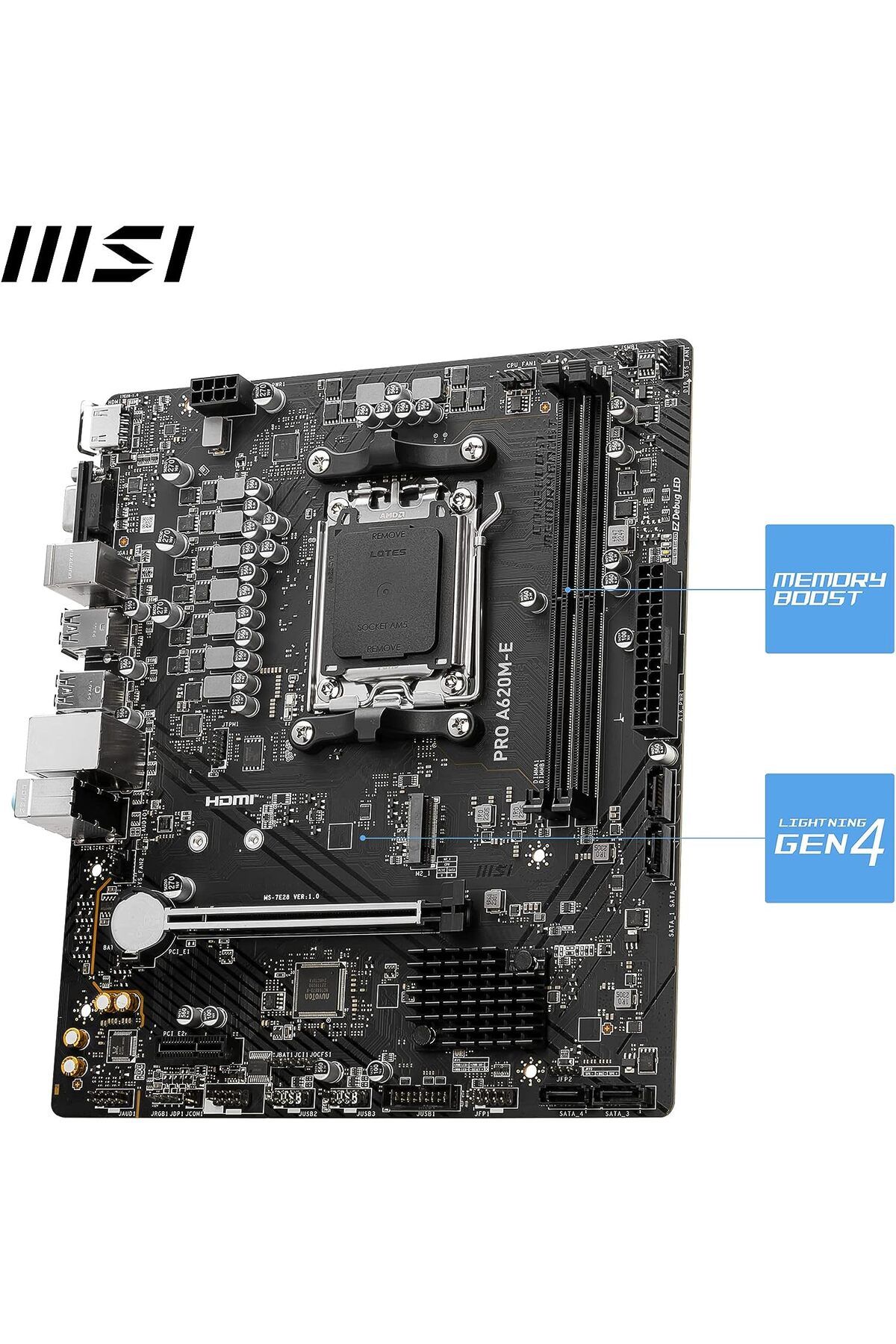 MSI-MB PRO A620M-E AM5 DDR5 6000MHZ(OC) HDMI VGA 1X M.2 USB3.2 GIGABIT LAN MATX 3