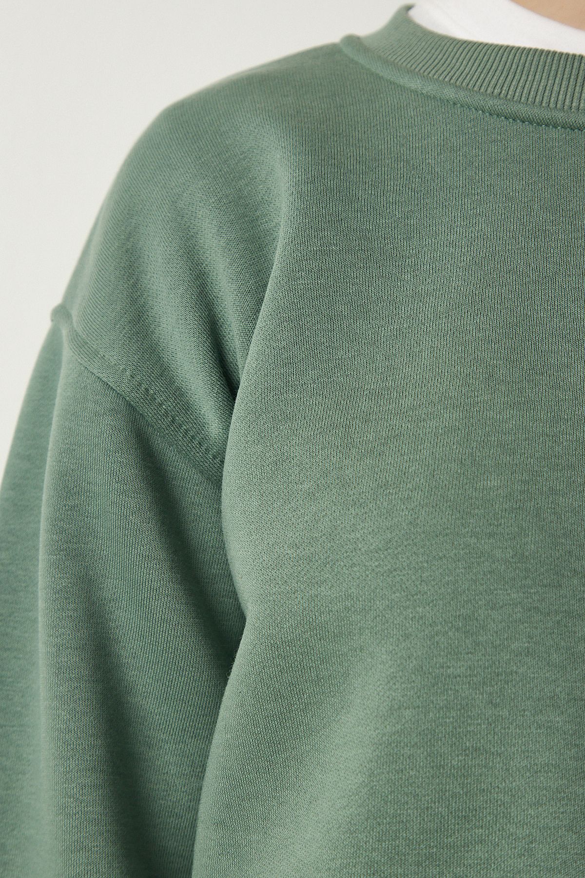 Happiness İstanbul-Dámska zelená pletená mikina Crew Neck Raised Crop BF00085 3