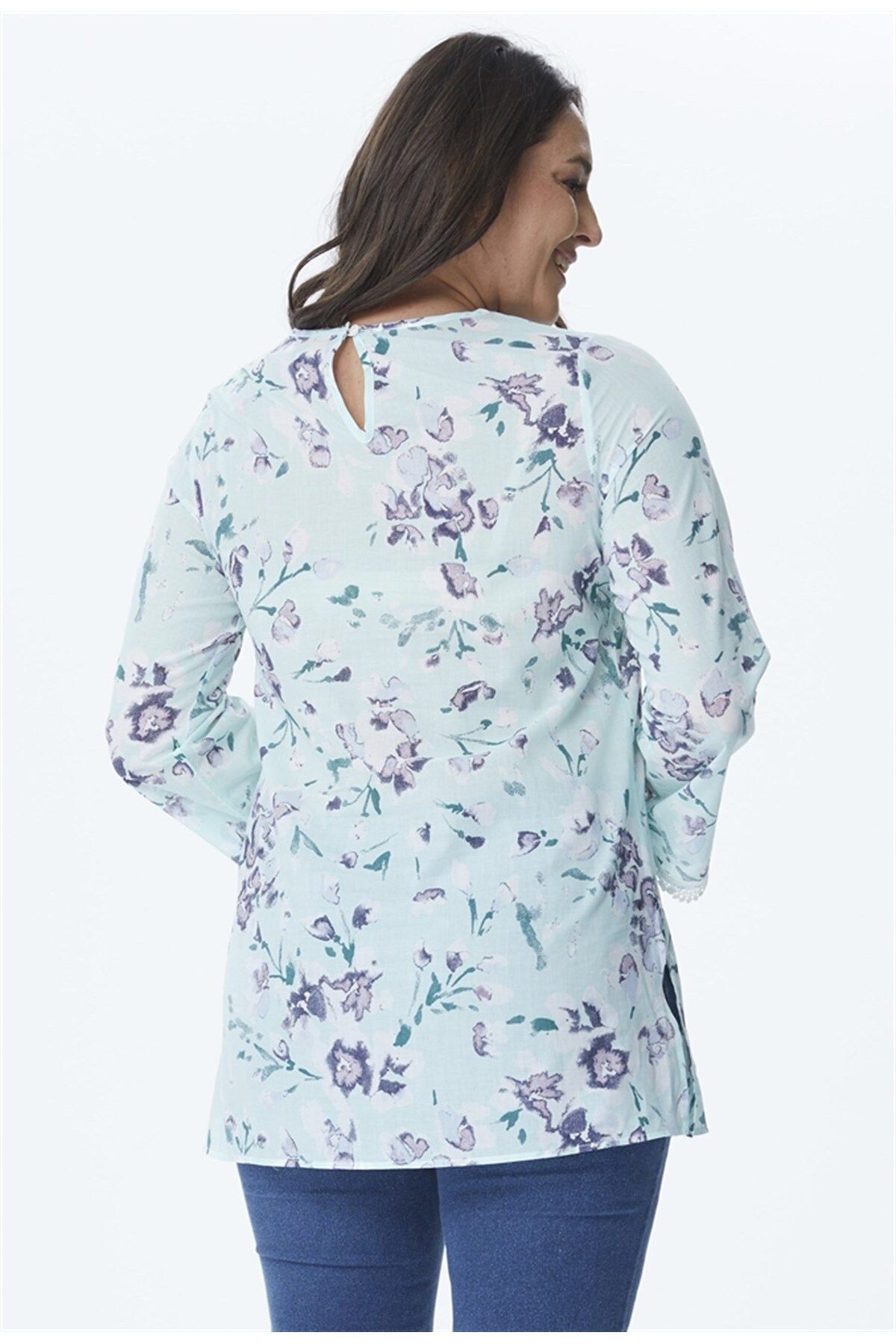 MYLİNE-Long Sleeve Thin Lace Striped Tunic 2