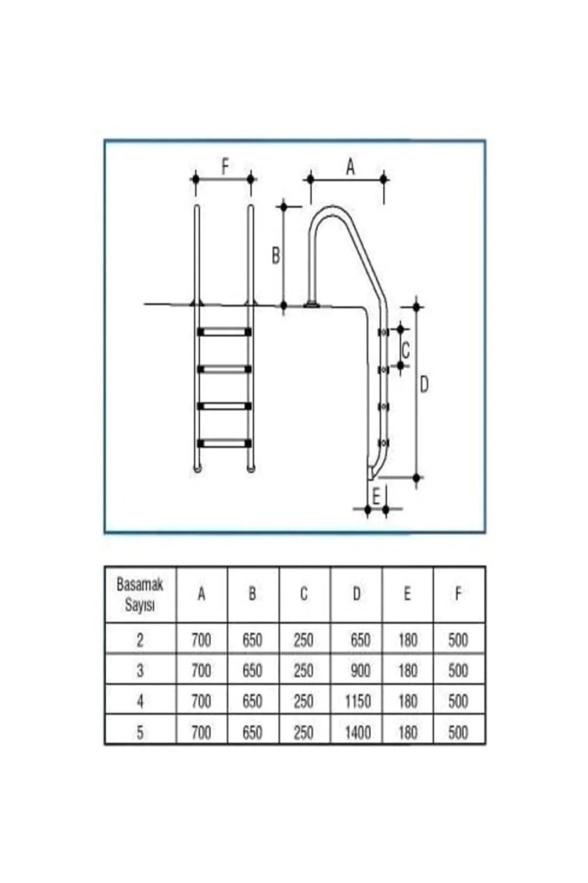 Sefa Havuz Merdiveni Paslanmaz Standart Model 3 Basamak 304 Kalite 1,20 Mm 3
