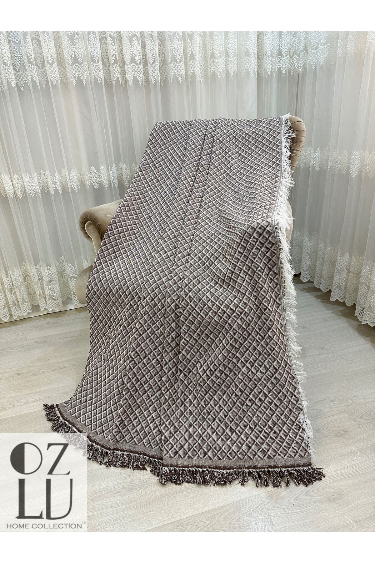 Хлопковый диван Özlü Home - Чехол на диван-кровать 170x220 Diamond, плед для дивана с 4-сторонней бахромой и бриллиантами