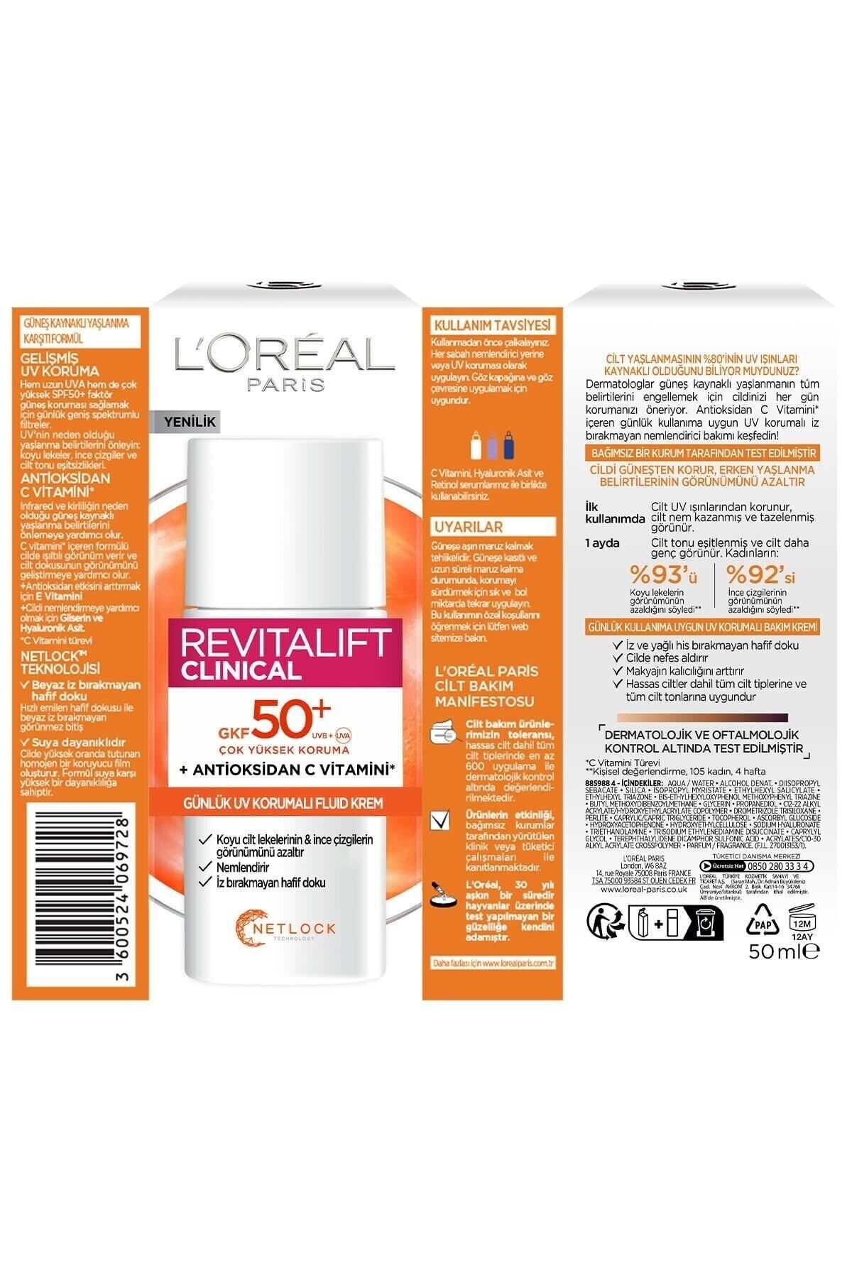 L'Oreal Paris مراقبت روزانه از پوست با حفاظت UV بالا Revitalift Clinical SPF 50+ ضدآفتاب صورتی 50 میلی لیتر