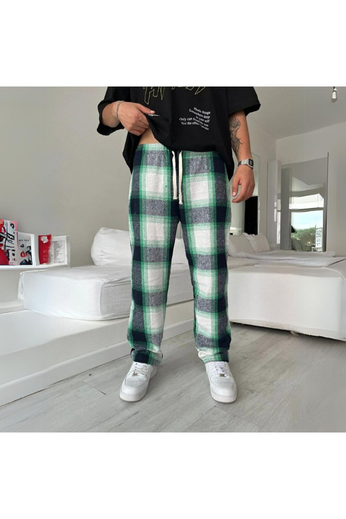 K stebek Comfortable Thick Lumberjack Fabric Tracksuit with Green