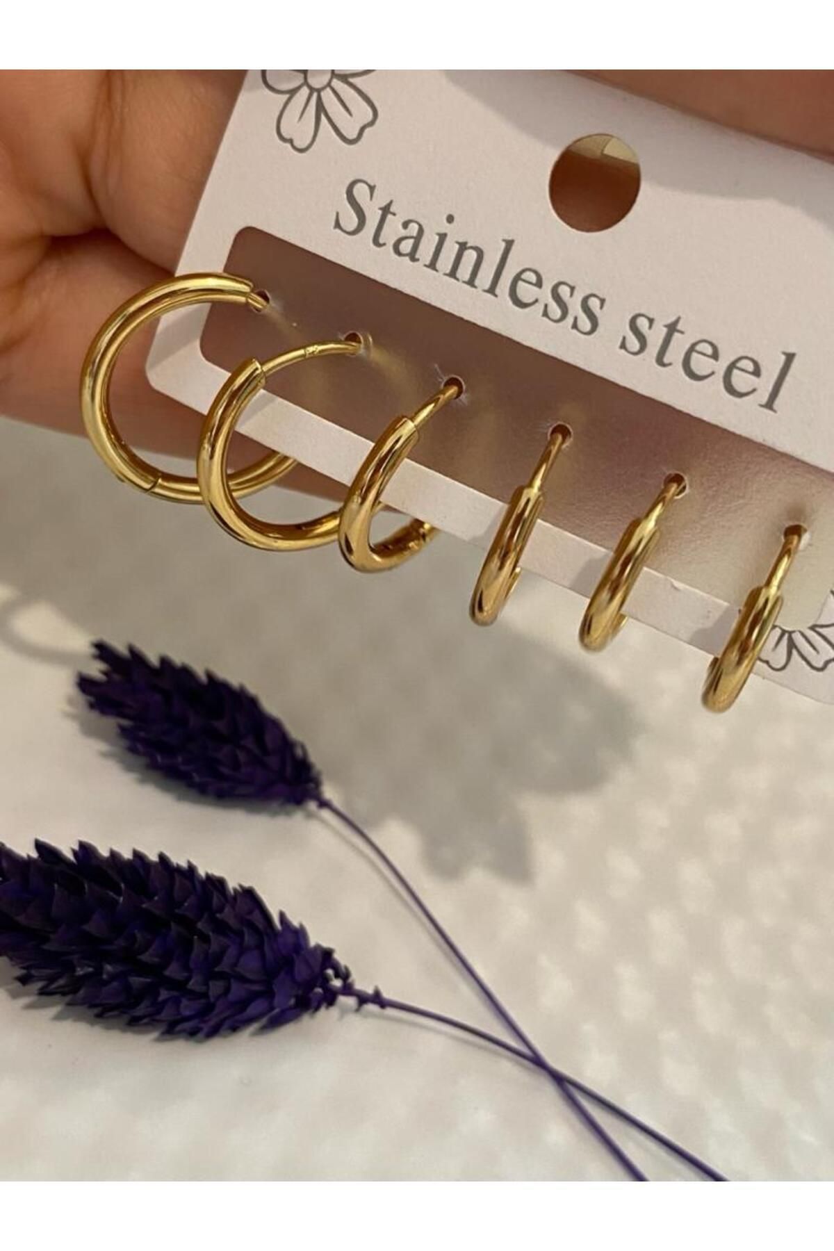 Arescollection 316L SURGICAL STEEL 3 PAIRS OF 3 SIZE HOOP EARRINGS