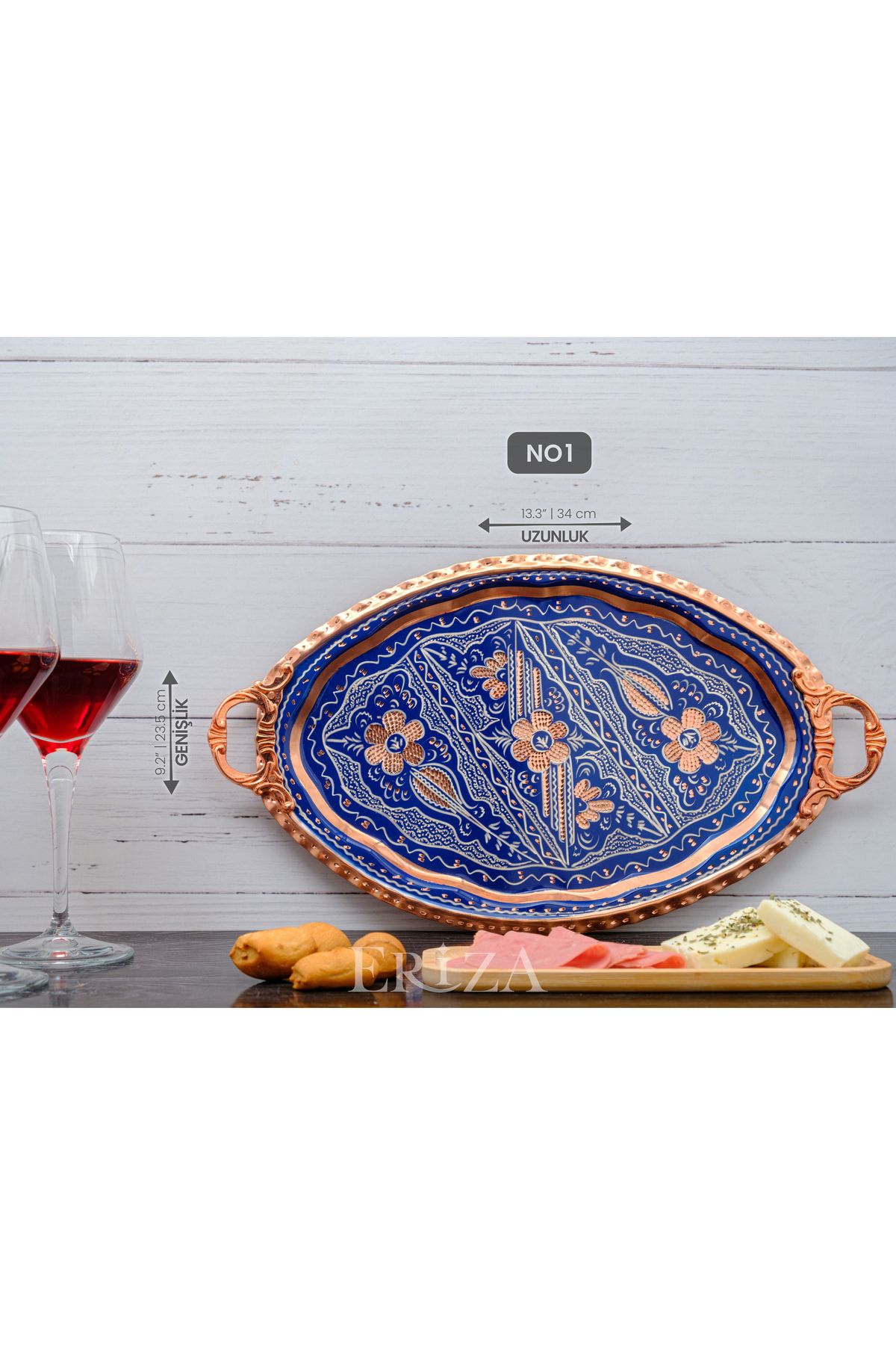 ERİZA-23X34 cm Ovale, Non-Dirty, Thick Copper Tea & Coffee Presentation Tray 4