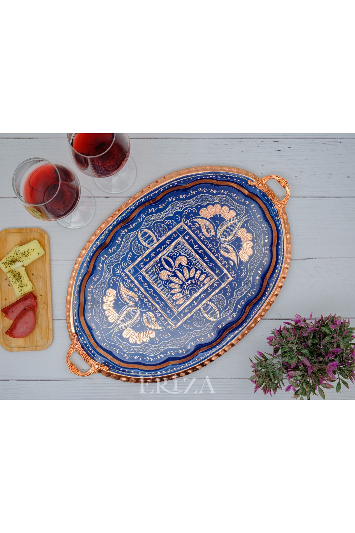 ERİZA-23X34 cm Ovale, Non-Dirty, Thick Copper Tea & Coffee Presentation Tray 3