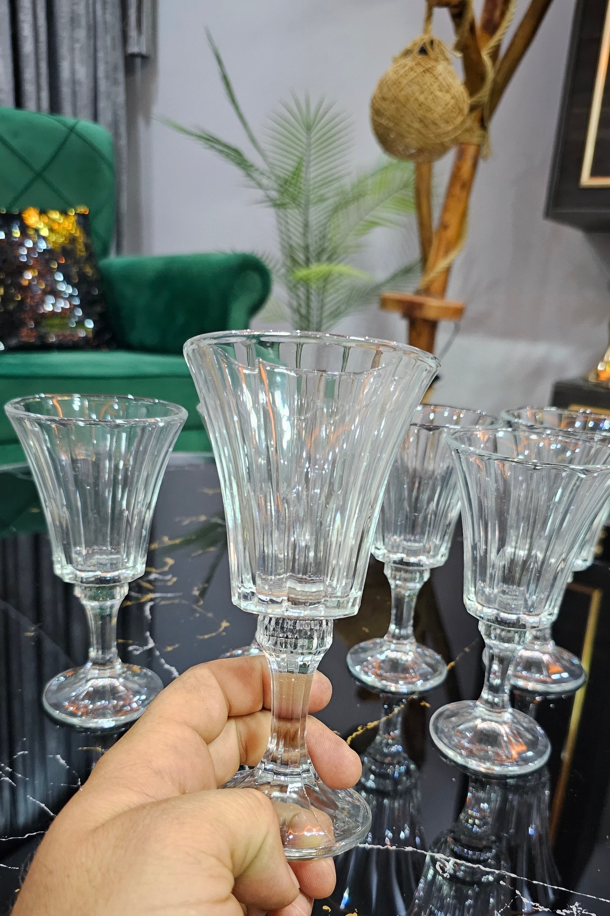 6 lı Ayaklı Kahve Yanı Meşrubat Bardağı | Kristal Ayaklı Cam Kokteyl Bardak