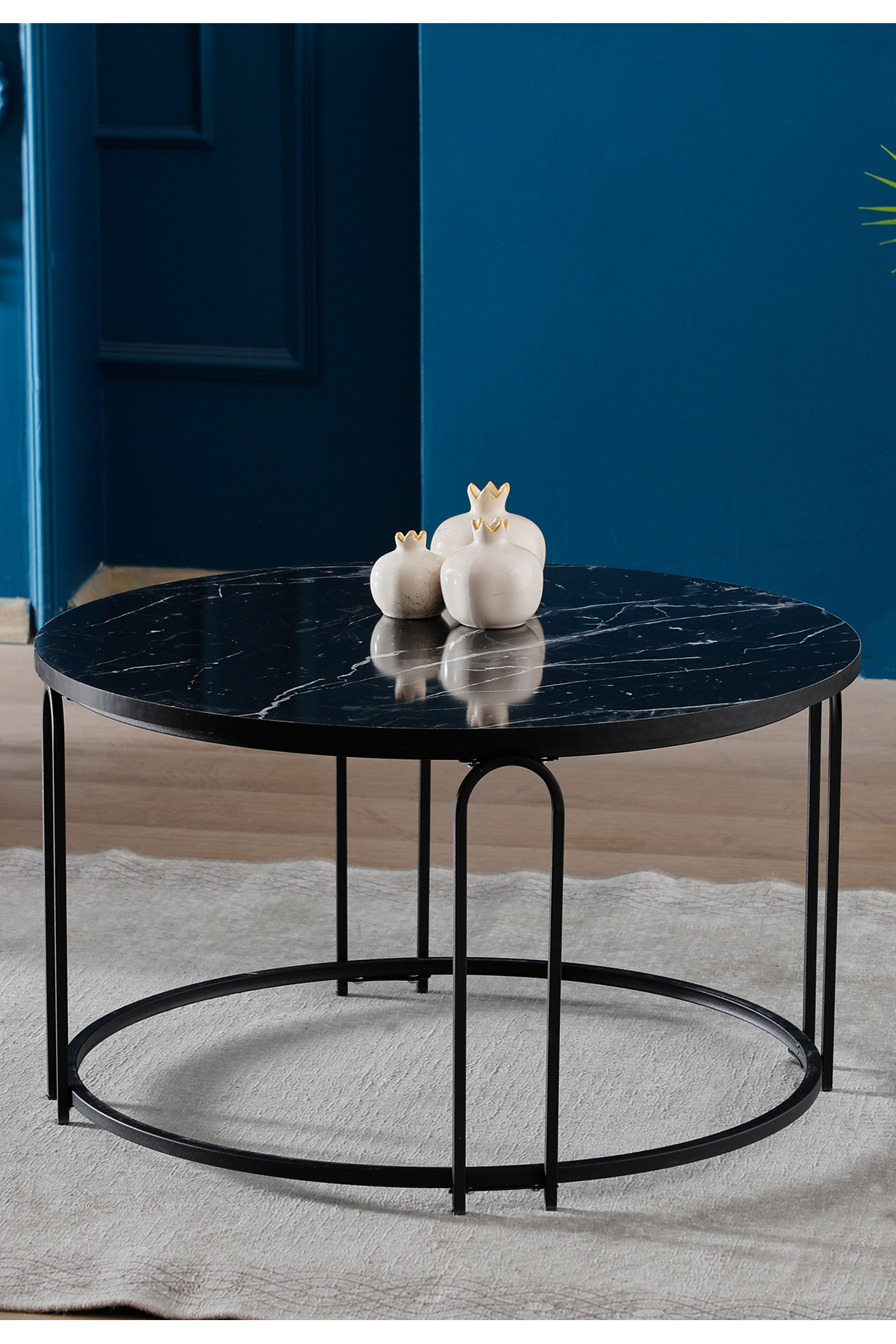 Lenka Siyah Mermer Ahşap Orta Sehpa Yuvarlak Siyah Metal - sedaş-lenka-orta-siyah