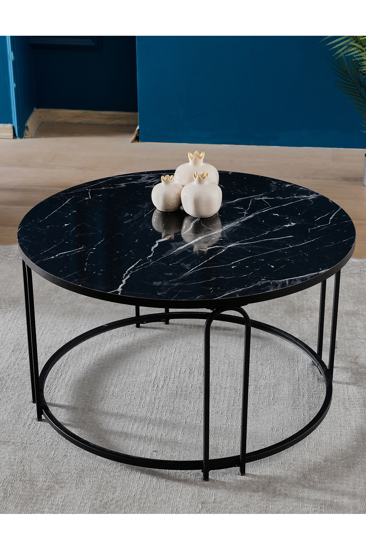 Lenka Siyah Mermer Ahşap Orta Sehpa Yuvarlak Siyah Metal - sedaş-lenka-orta-siyah