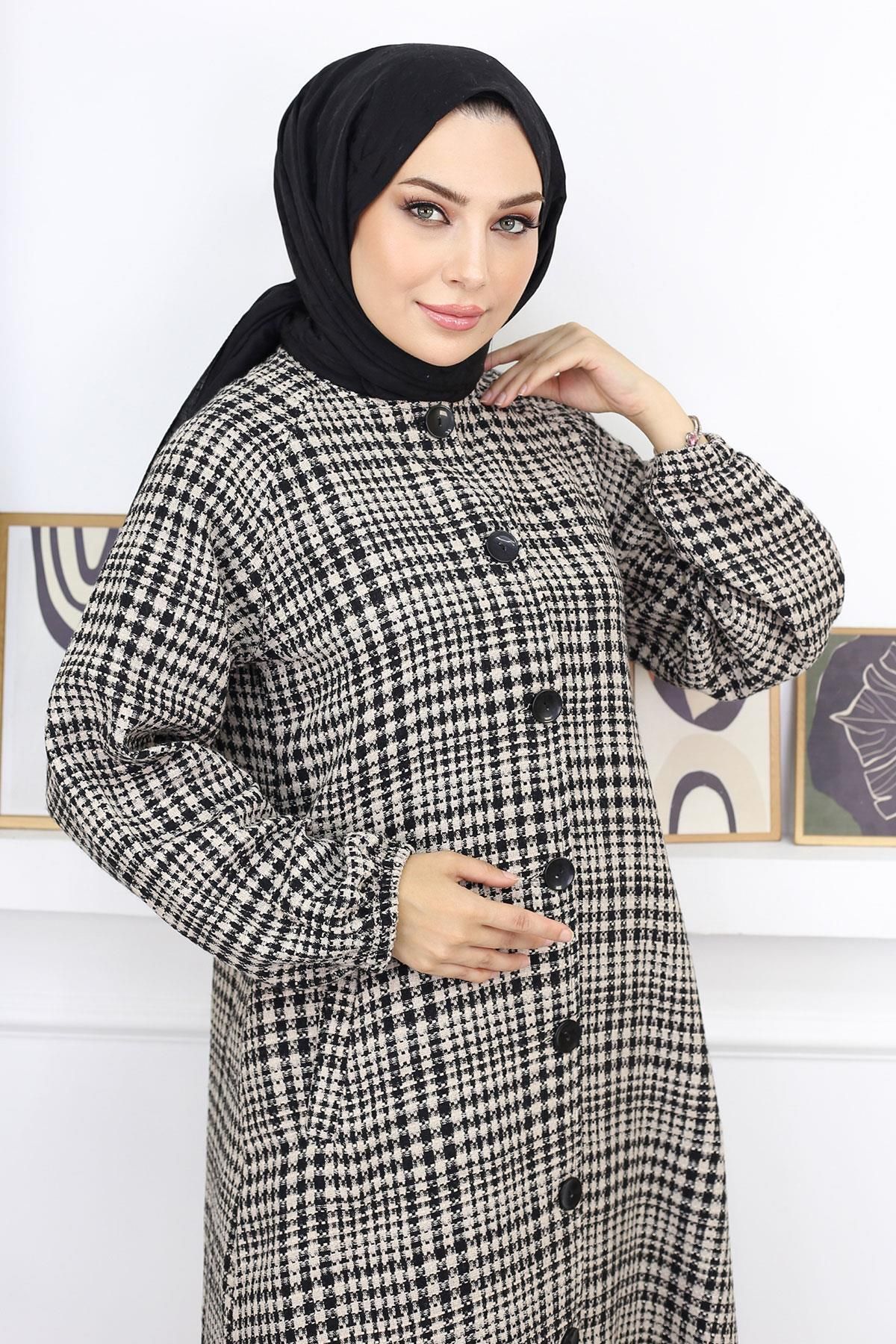 ModaMihram Buttoned Chanel Cape Tan 19168 Trendyol