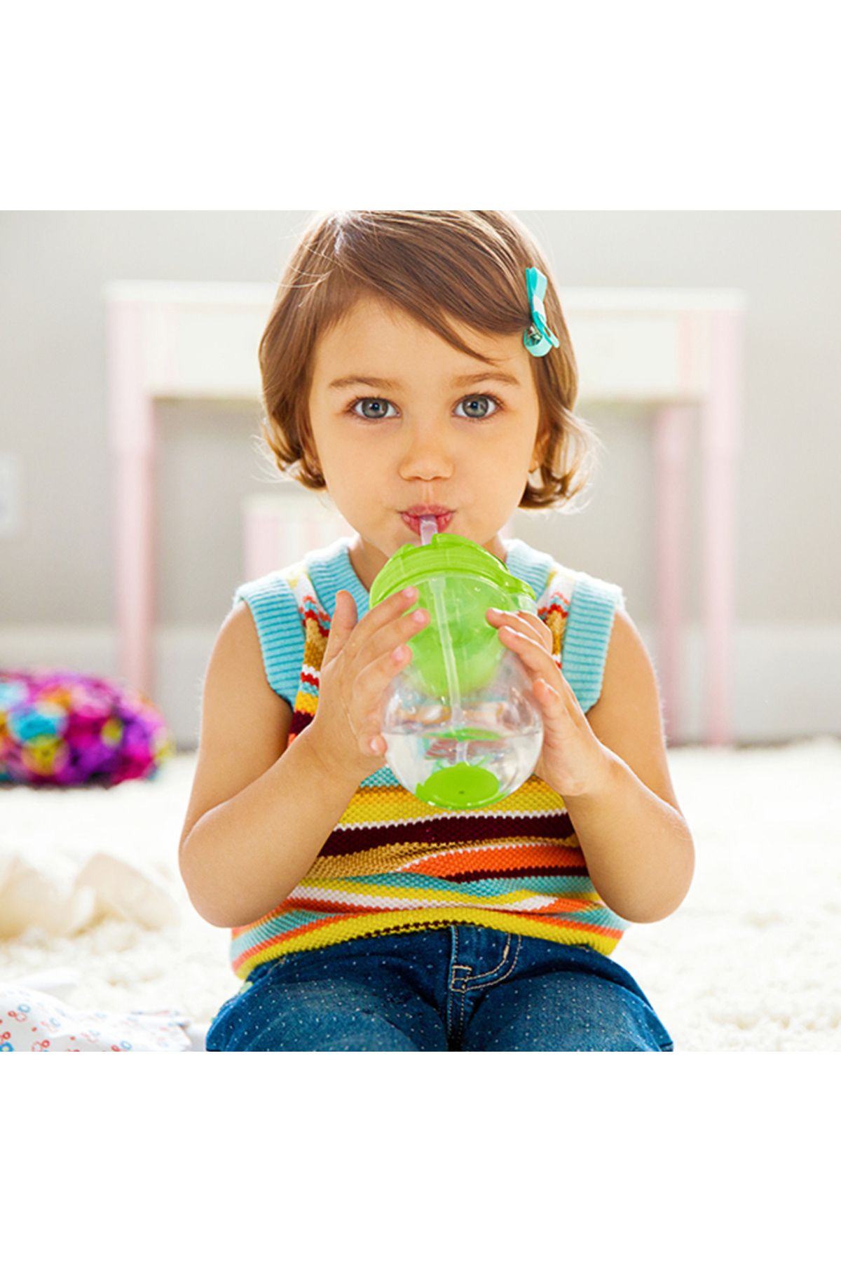 Munchkin-Click Lock Spout Drinking Cup with Straw, 12 months, 296ml, Green & Pink, Pack of 2 4