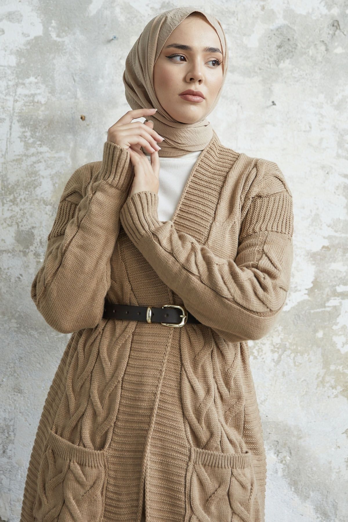 InStyle Eriyas Knitted Pocket Knitted Cardigan Dark Beige