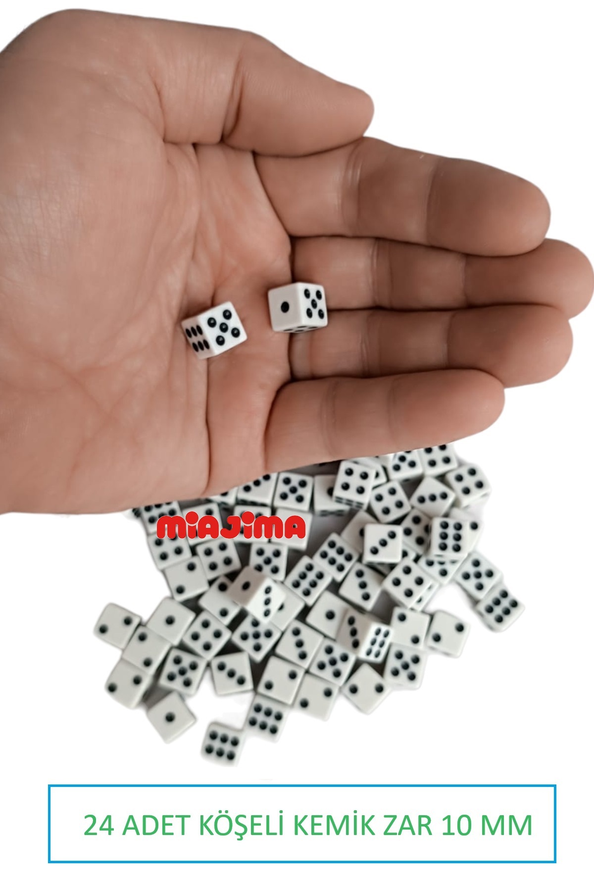 Miajima Japon Ithal Büyük Kemik Tavla Zarı Yanları Köşeli 10 MM -24 Adet