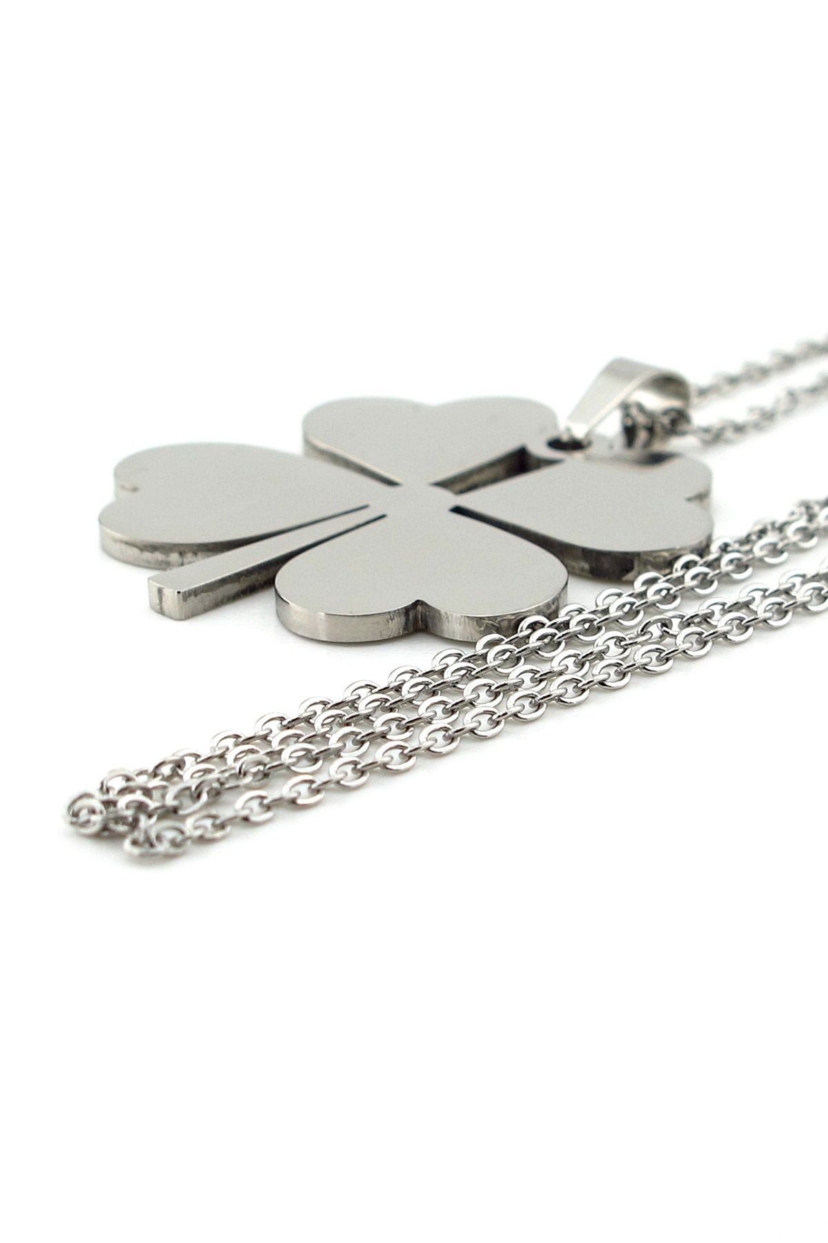 Solfera-Four Leaf Clover Luck Talisman Stainless Steel Necklace Q0743 4