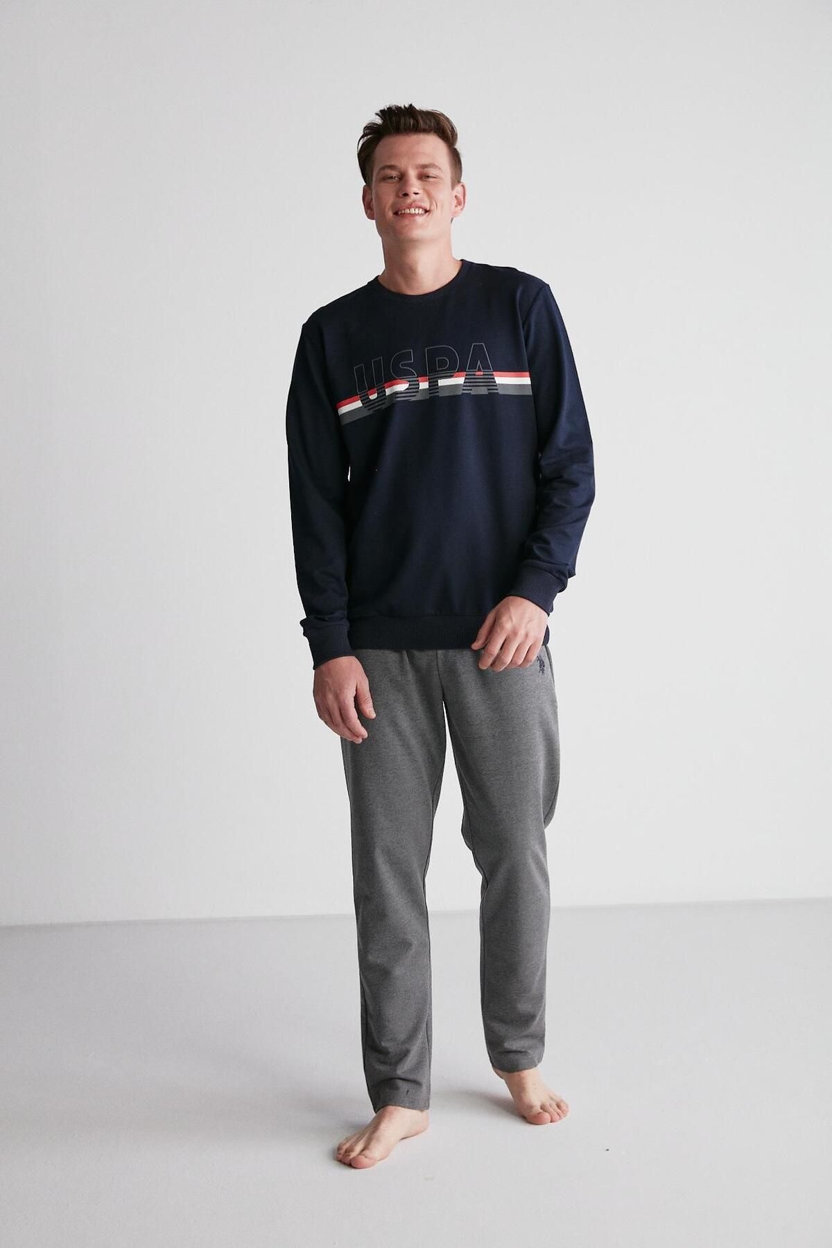 ست پیژامه آبی مردانه ، دارای مجوز، USPA، یقه گرد، U.S. Polo Assn.