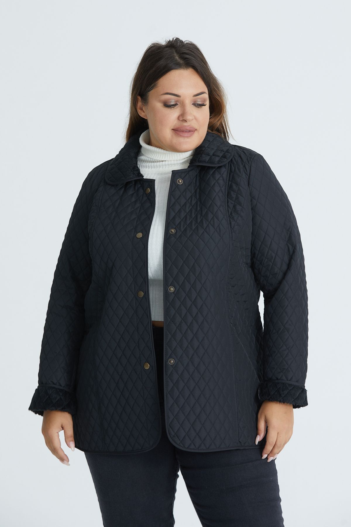 Plus size online black quilted jacket