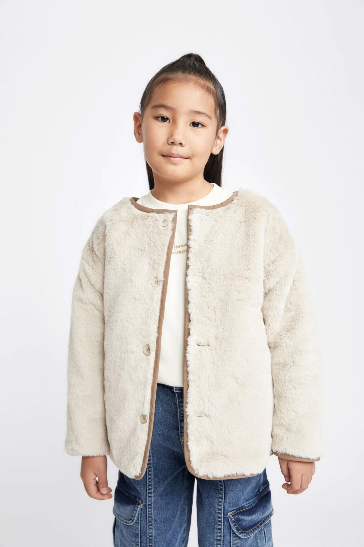 Defacto Girl s Quilted Double Sided Faux Fur Lined Coat Trendyol
