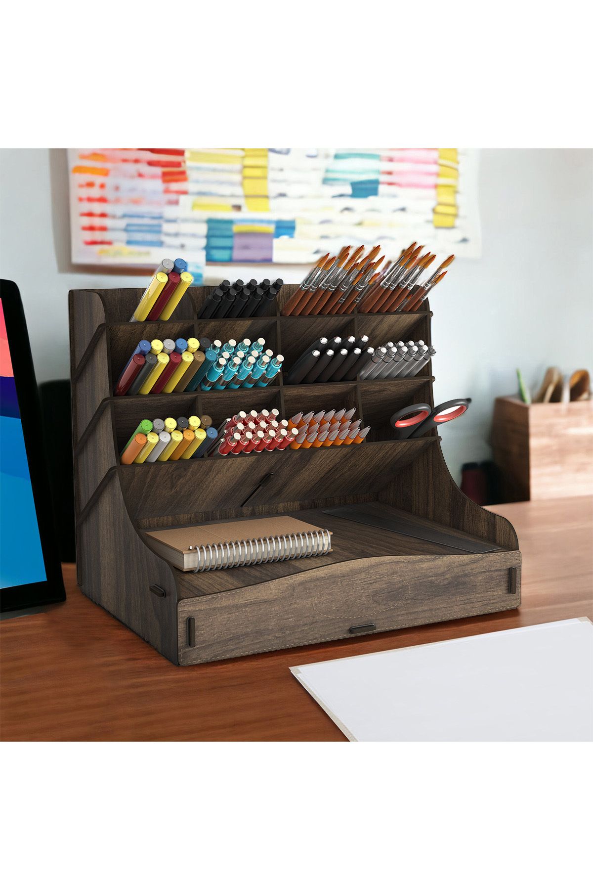 Mingitav-Chamber 12 Compartment Large Size A4 Document Shelf - Pen Holder and Desktop Organizer with Drawer 3