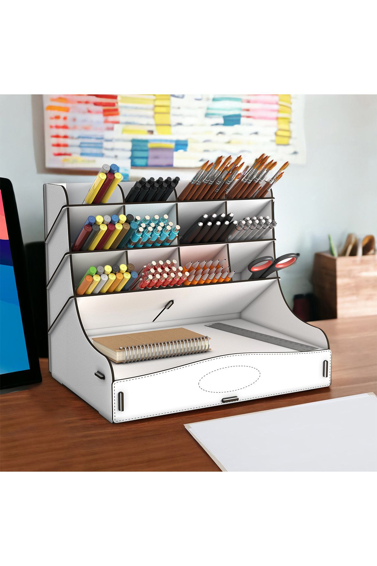 Mingitav-12 Compartment Large Size A4 Document Shelf - Pen Holder and Desktop Organizer with Drawer 3