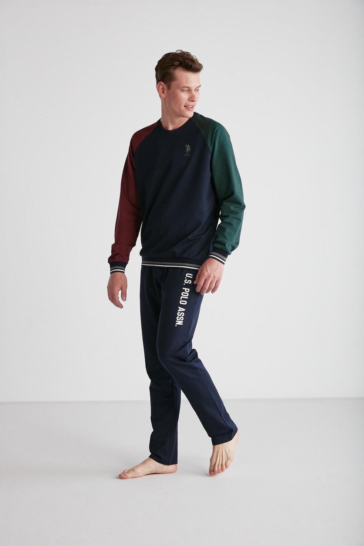 ست پیژامه آبی مردانه لباس خواب یقه گرد سرمه ای U.S. Polo Assn.