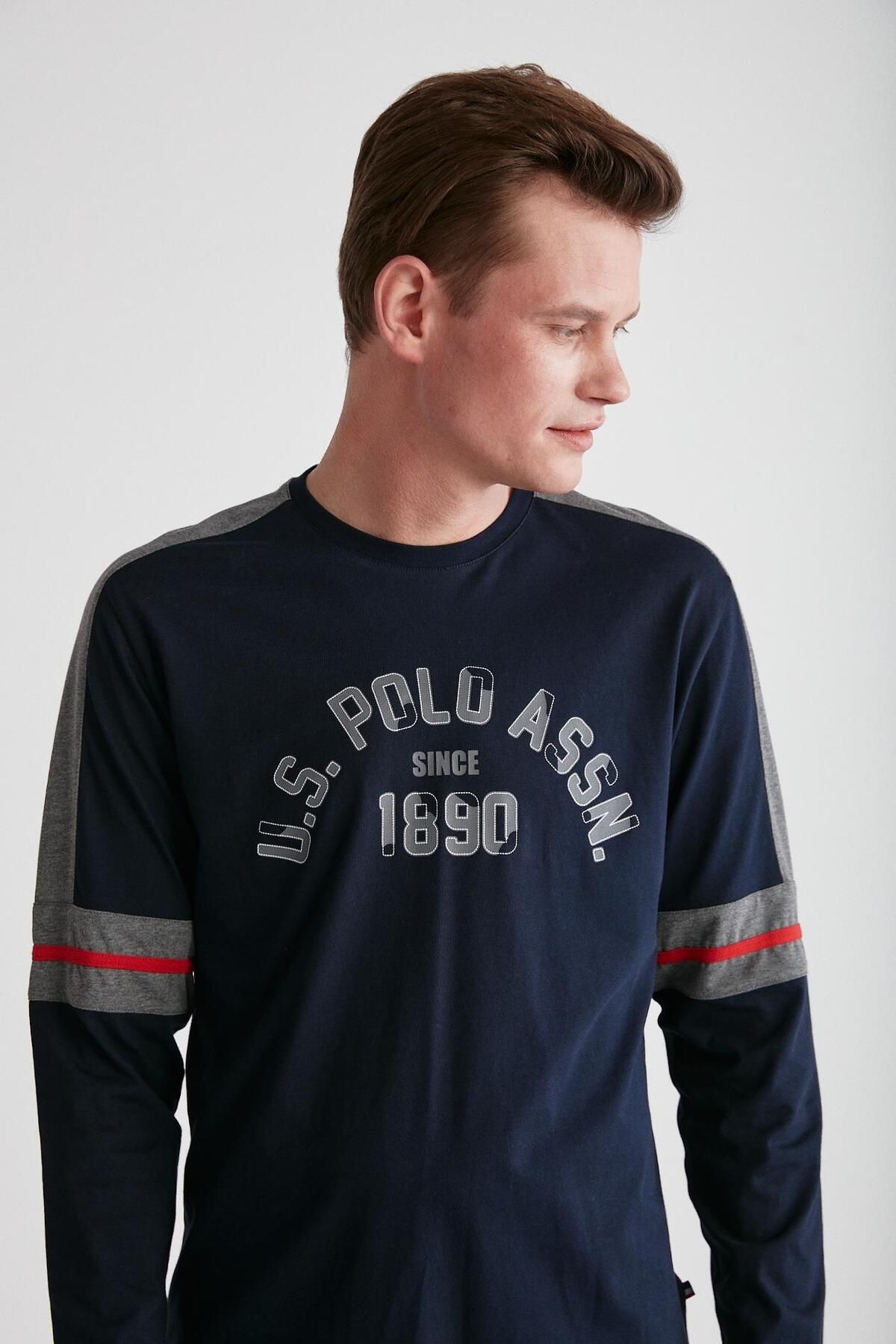 ست پیژامه آبی مردانه لباس خواب یقه گرد سرمه ای U.S. Polo Assn.