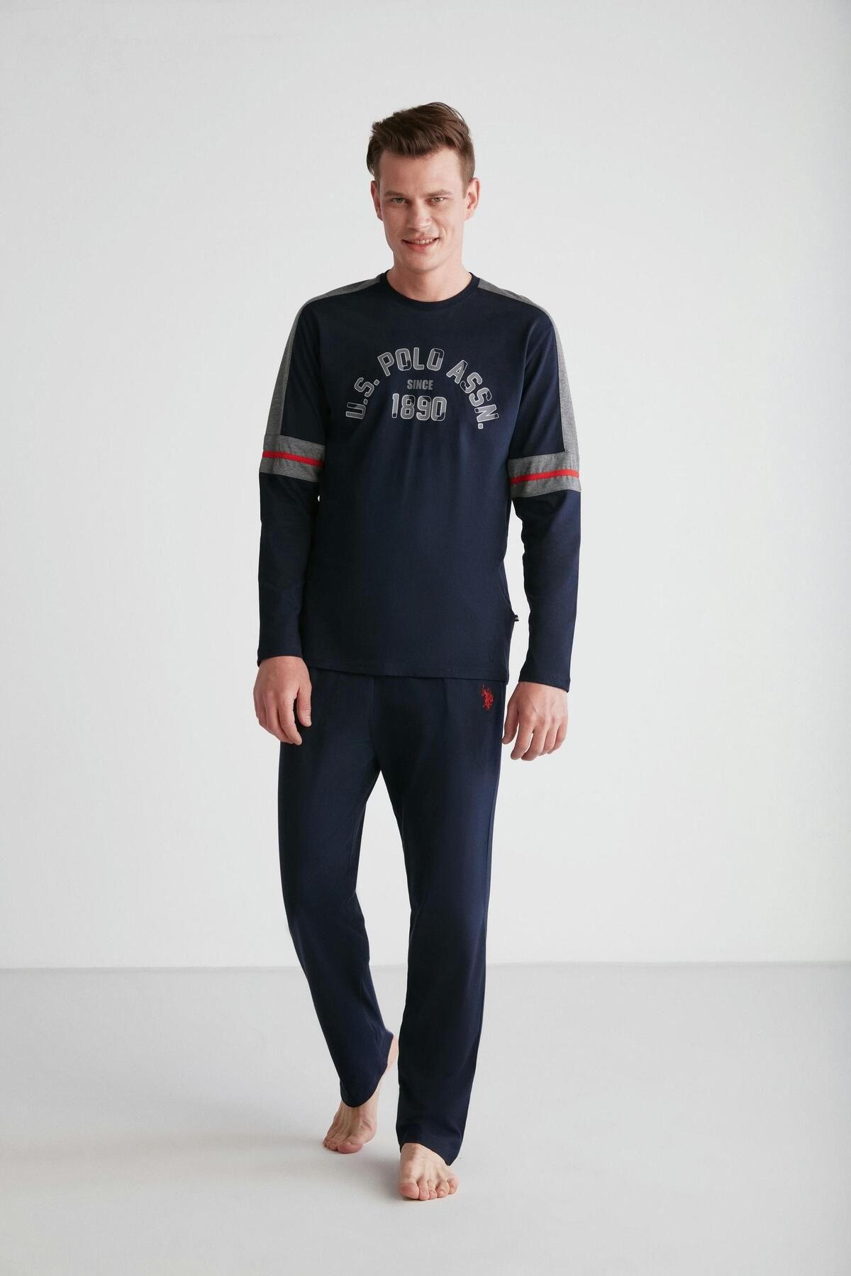 ست پیژامه آبی مردانه لباس خواب یقه گرد سرمه ای U.S. Polo Assn.
