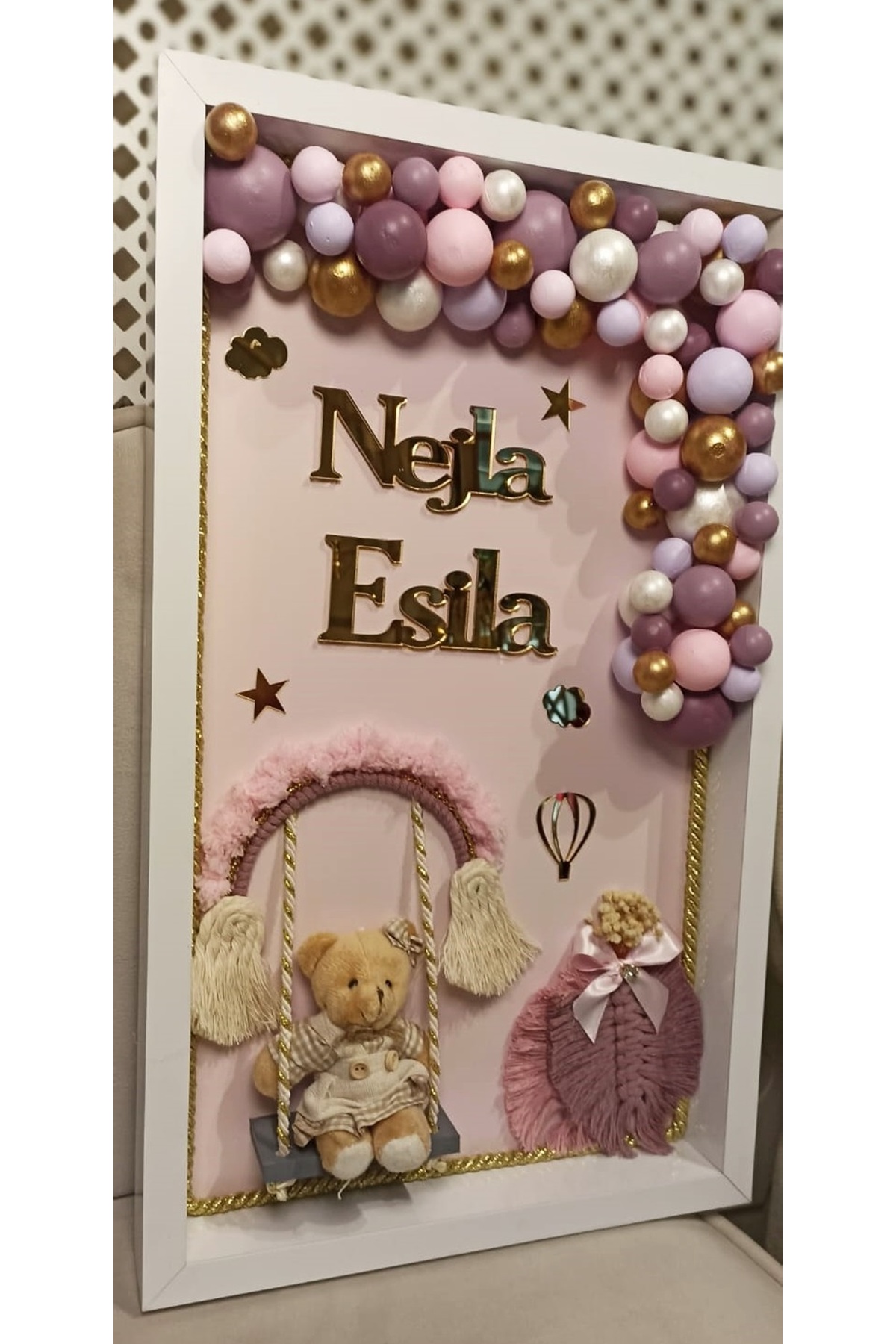 şatafat design Bebek kapı süsü salıncaklı gold mürdüm pembe fotoğrafı 3 (önizleme)
