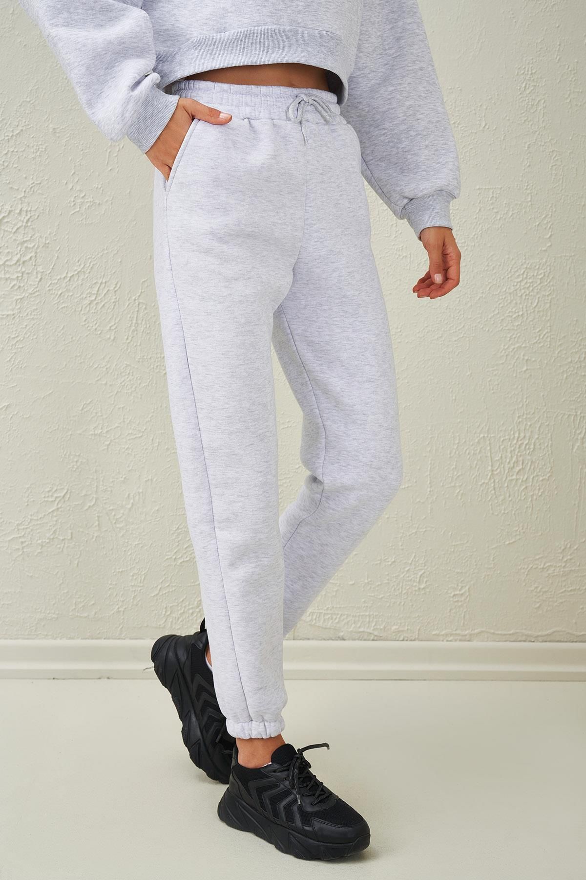 Tena Sweatpants Gray Normal Waist Trendyol