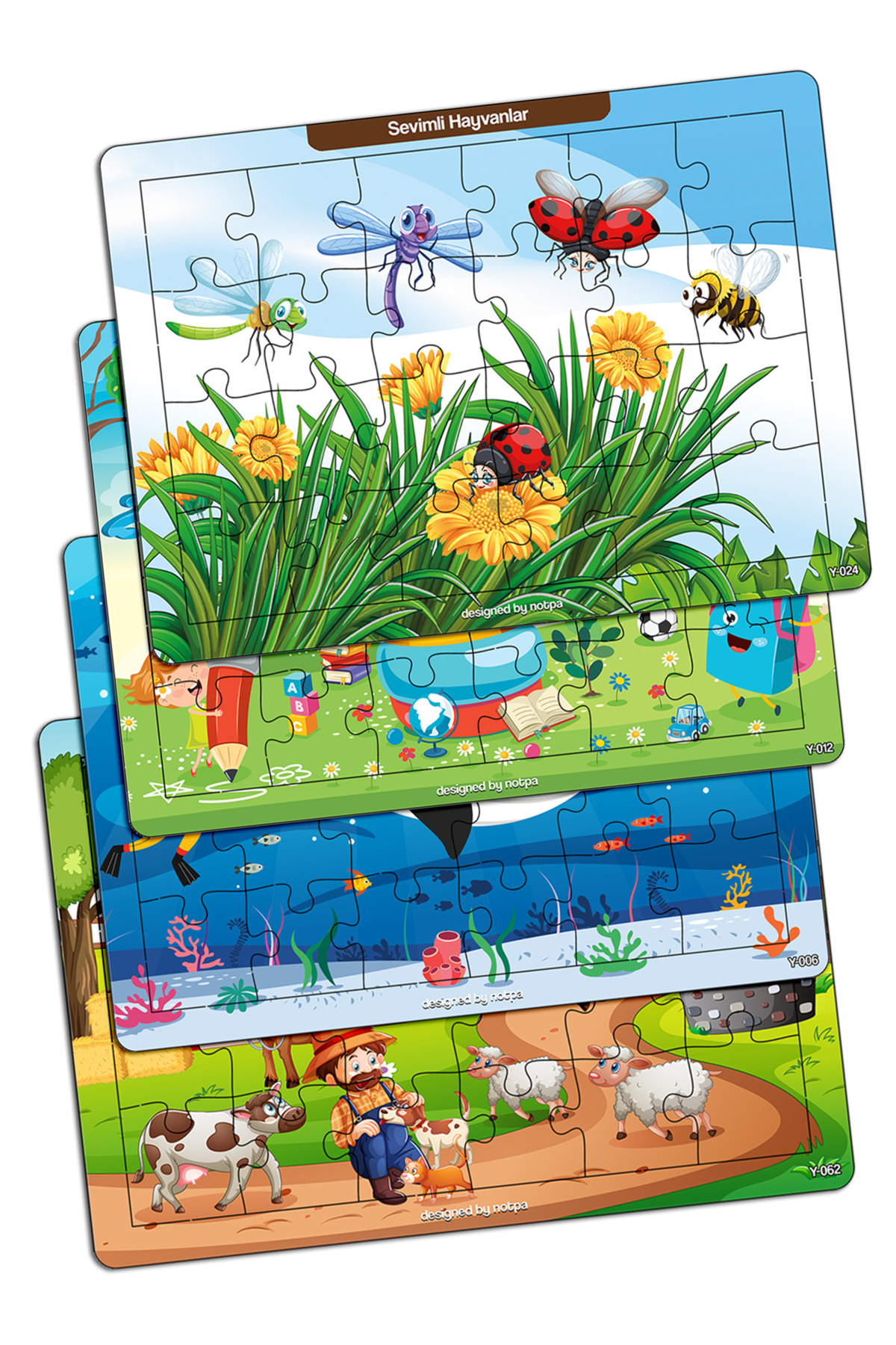 Notpa Çocuklar Için Eğitici Ve Öğretici Ahşap 24 Parça Renkli Puzzle 4lü Set 4