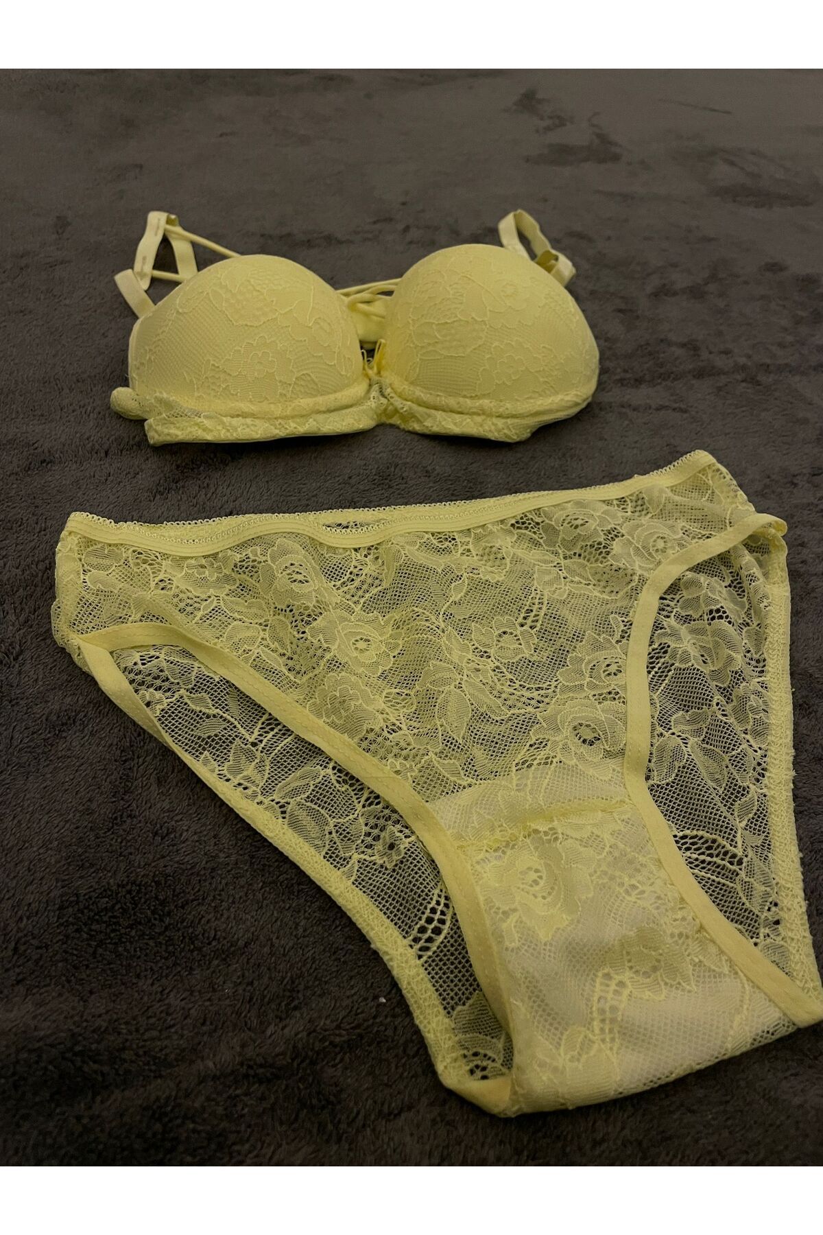 Crow-Yellow lace 2 thread bra and panty set 4