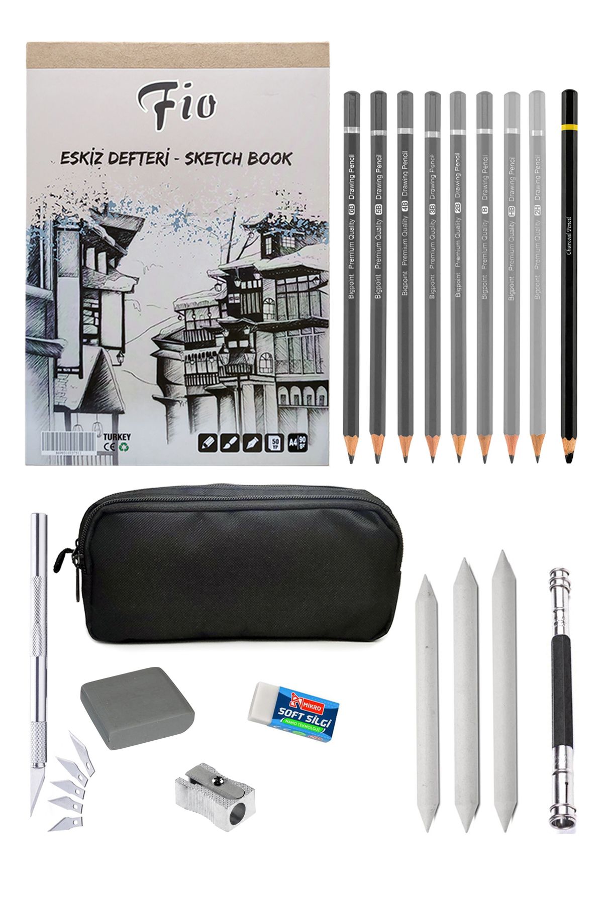 ACUTO Fio A4 Sketchbook Graded Pencil Sketching Set Charcoal