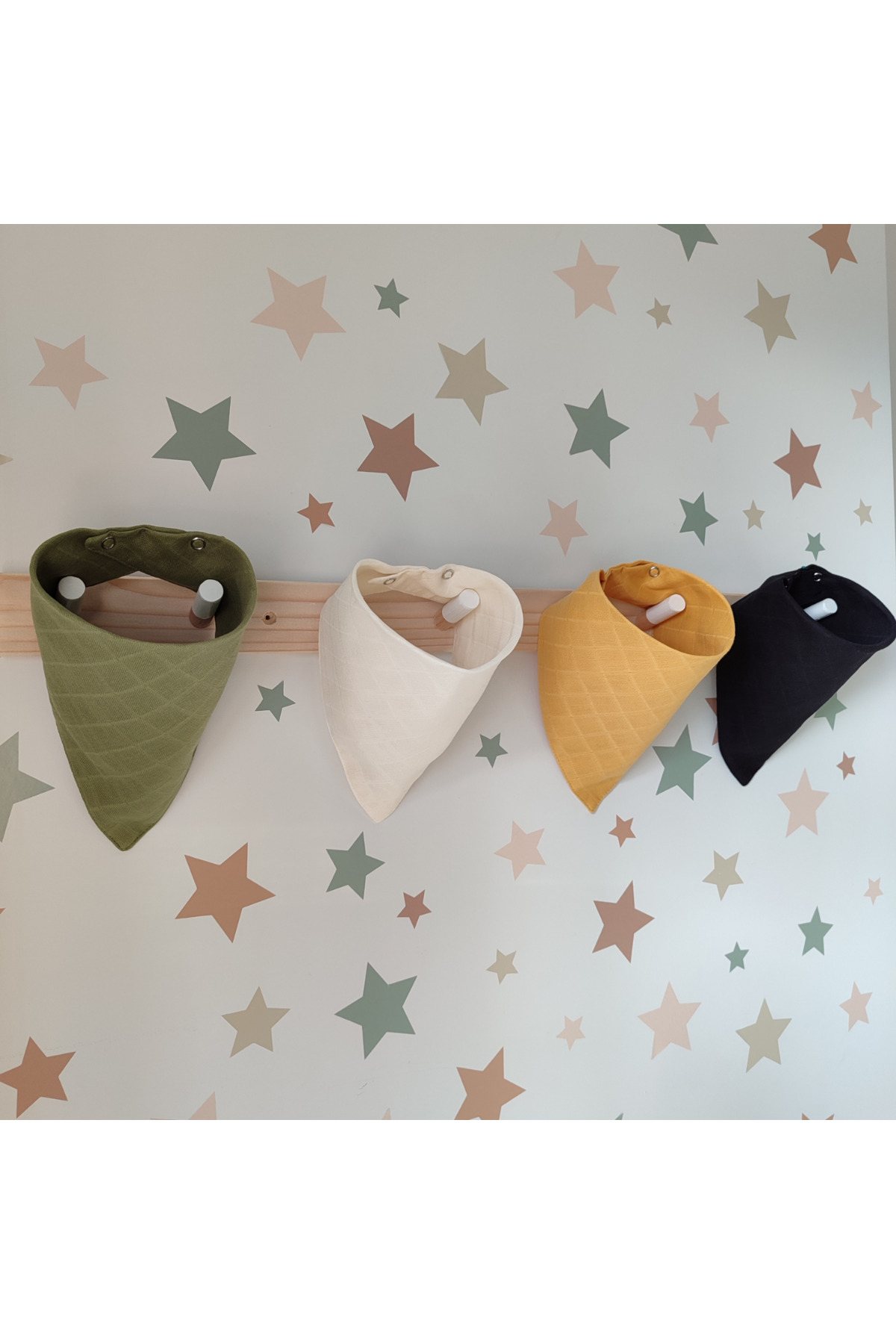 4 Pieces 100% Organic Cotton Double Layer Two Studs Muslin Baby Scarf & Saliva Apron