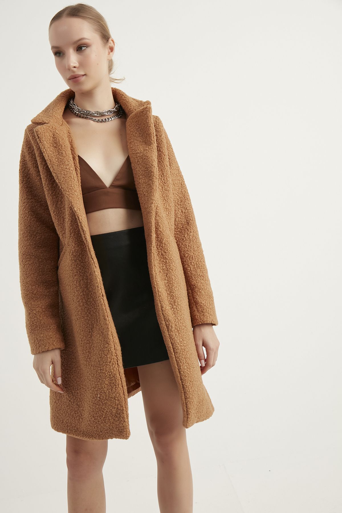 Tan best sale boucle coat