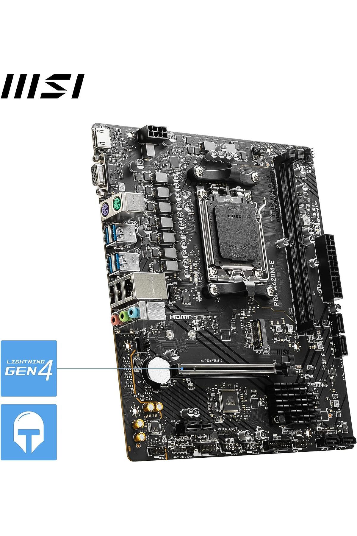 MSI-MB PRO A620M-E AM5 DDR5 6000MHZ(OC) HDMI VGA 1X M.2 USB3.2 GIGABIT LAN MATX 5